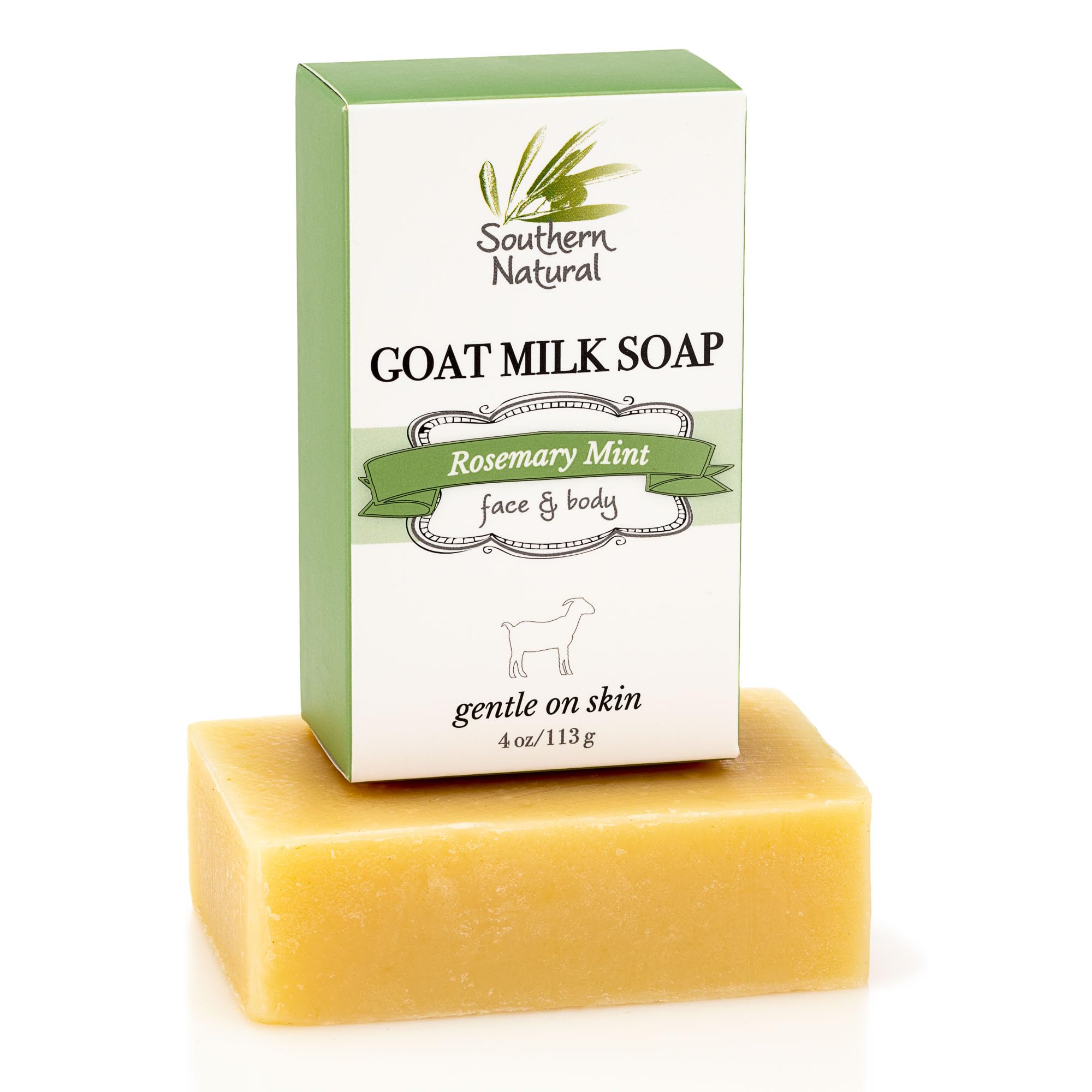 Southern Natural Goat Milk Soap Bar- Rosemary Mint - For Dry Sensitive Skin. Natural Handmade Soap For Men, Women, Kids & Baby. Great For Face and Body.