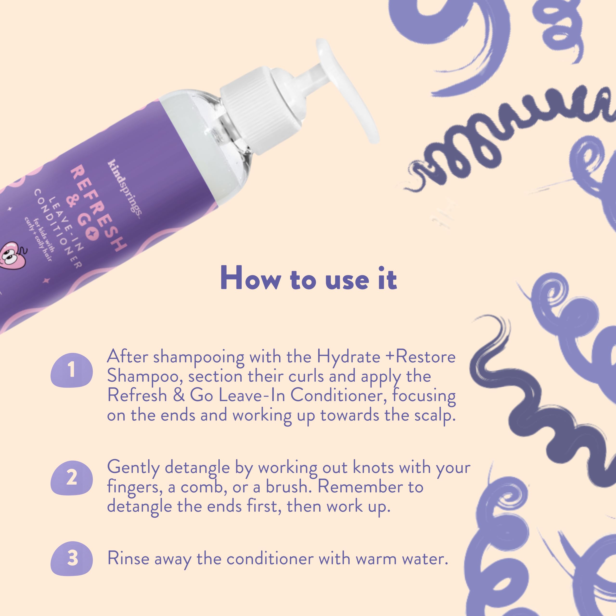 kindsprings Leave-In Conditioner and Detangler For Kids, Curly and Coily Hair. Multi-Use, Ultra-Hydrating, Styling Prep Cream, Refresh and Go Nourishing and Detangling Conditioner. 8 Fl Oz