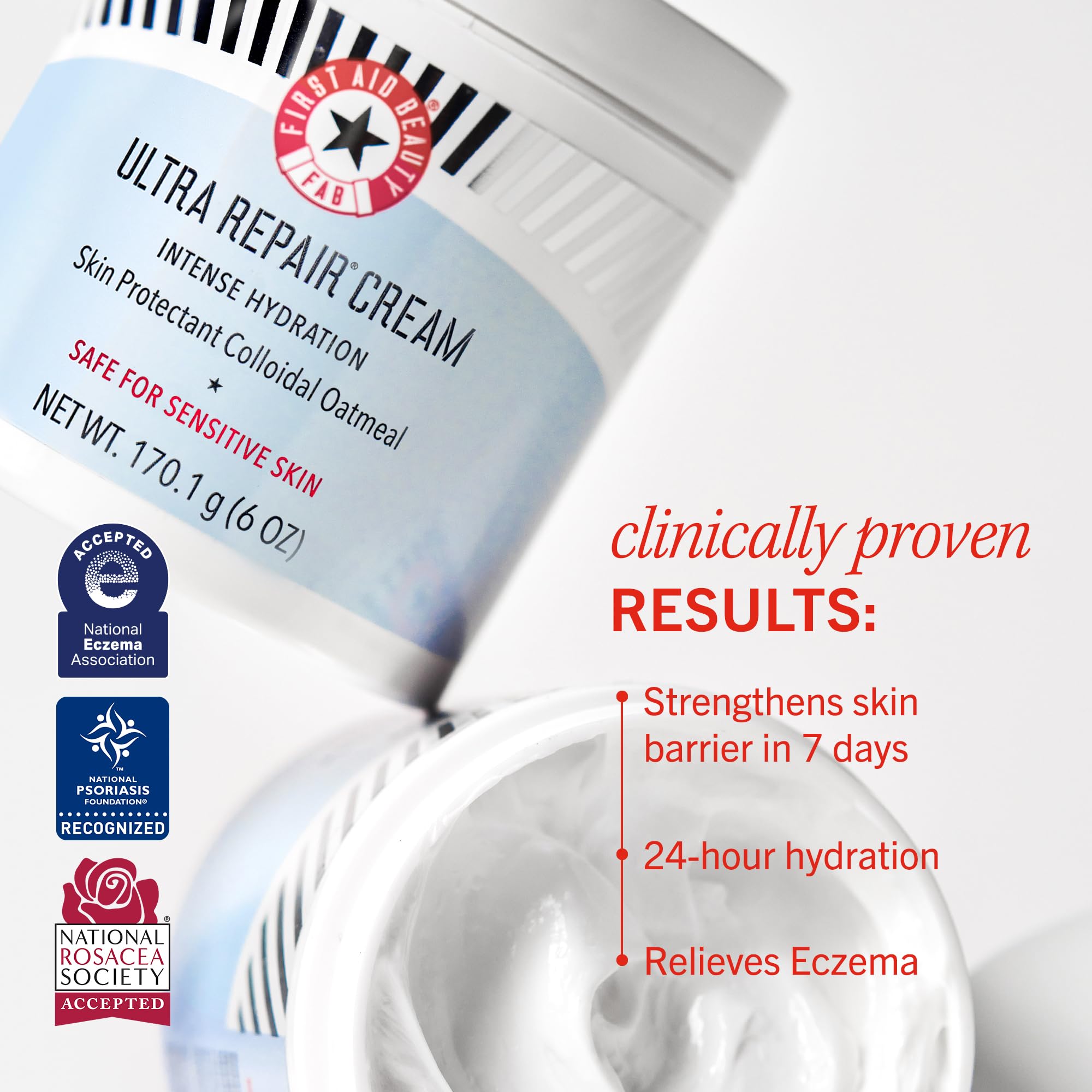 First Aid Beauty - Ultra Repair Cream, Intense Hydration Whipped Colloidal Oatmeal, Clinically Proven to Strengthen Skin Barrier in 7 Days & Helps Relieve Eczema, Luxury Face & Body Moisturizer, 6 oz