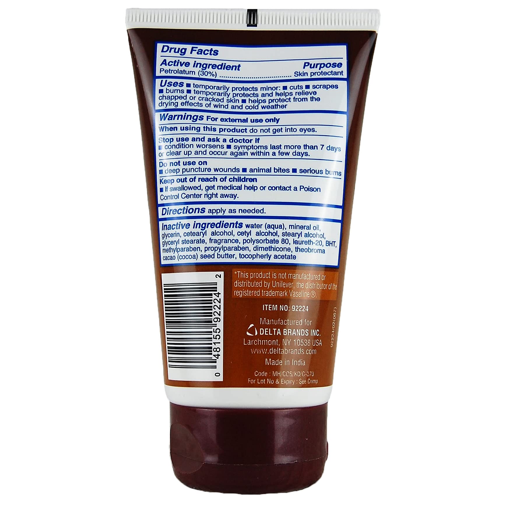 Personal Care Petroleum Jelly Vitamin E and Cocoa Butter Lotion 4.5 Oz (3 Pack) Vitamin E Cream for Skin with Cocoa Butter Cream Petroleum Jelly Tube