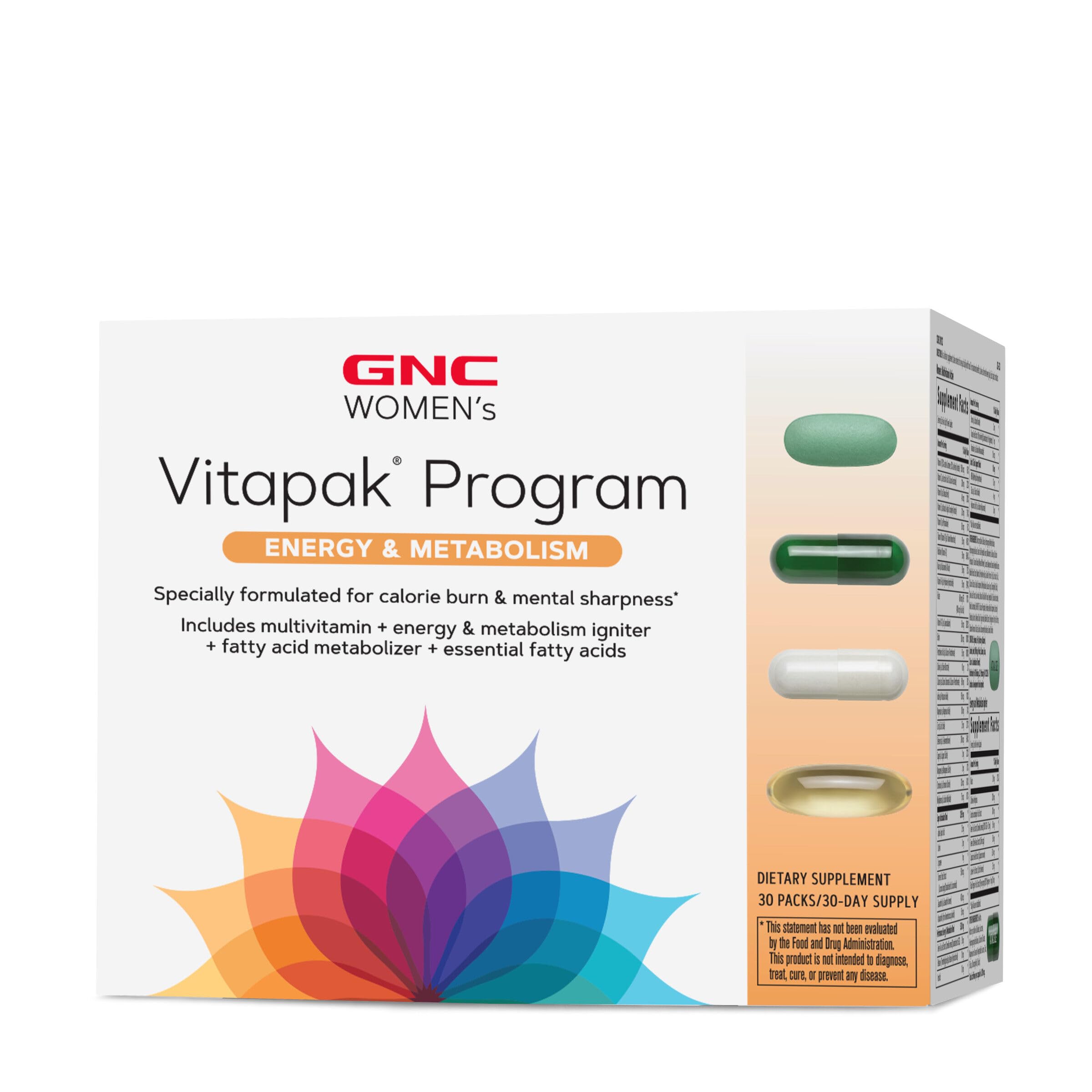 GNC Women's Vitapak Program - Energy & Metabolism | Complete Nutrient System Designed for Women | Supports Increased Energy & Metabolism Plus Performance & Focus |Daily Supplement | 30 Packs