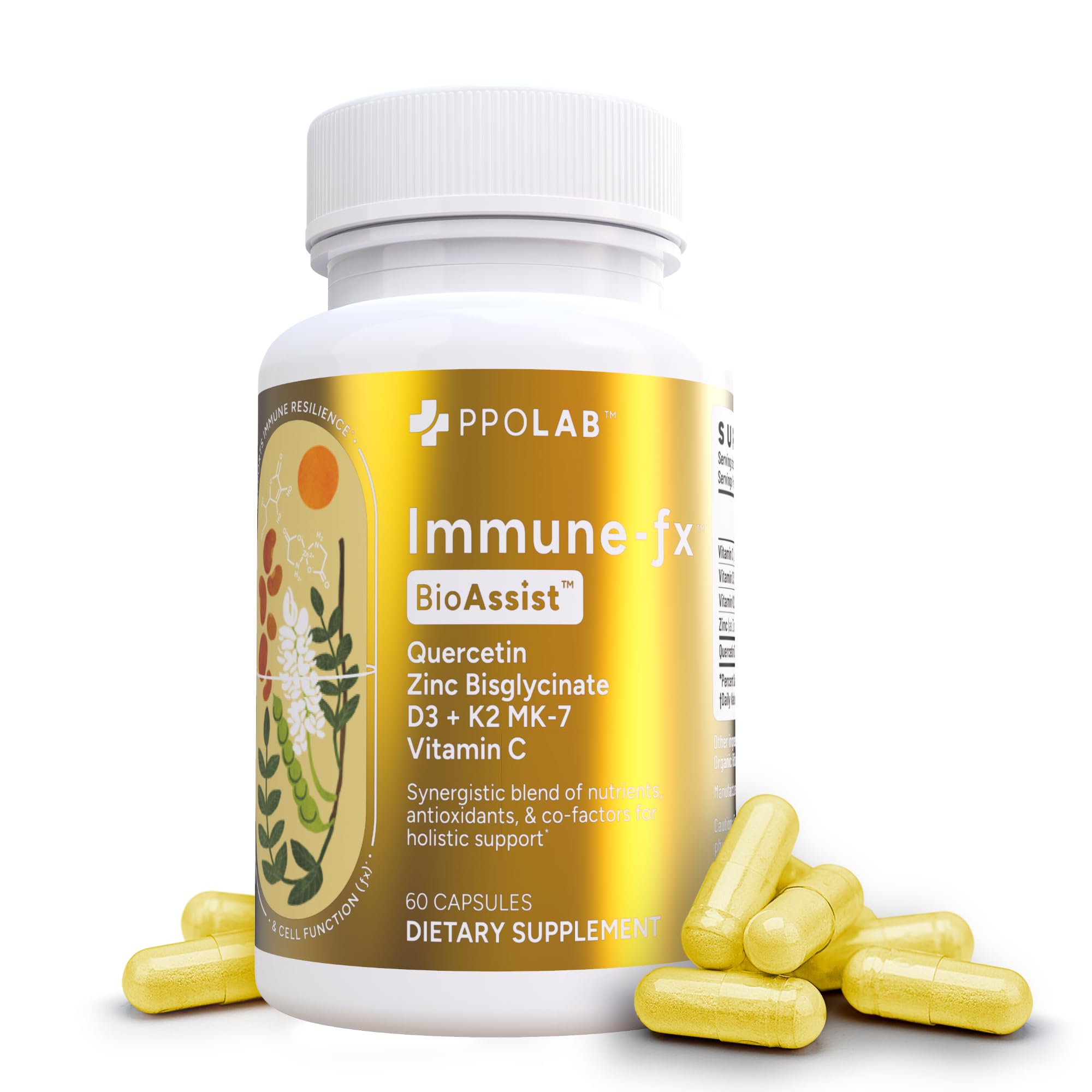 Immune-fx™ Advanced Daily Chelated Zinc Ionophore Immune Support Supplement with Quercetin 500mg Bioflavonoid, Antioxidant Vitamin C, D3, K2, DNA Heart Lung Aid, Clean Certified® 60 Vegan Capsules