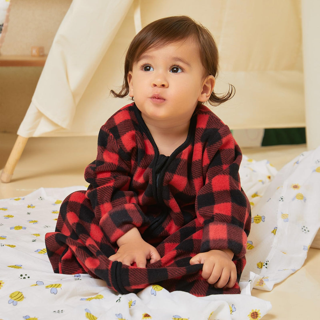 DaysU Micro Fleece Baby Sleep Sack 12-18 Months with Long Sleeves 1.5 TOG, Plush Warm Baby Wearable Blanket with 2-Way Zipper, Unisex Sleeping Bag for Toddler, Buffalo Plaid