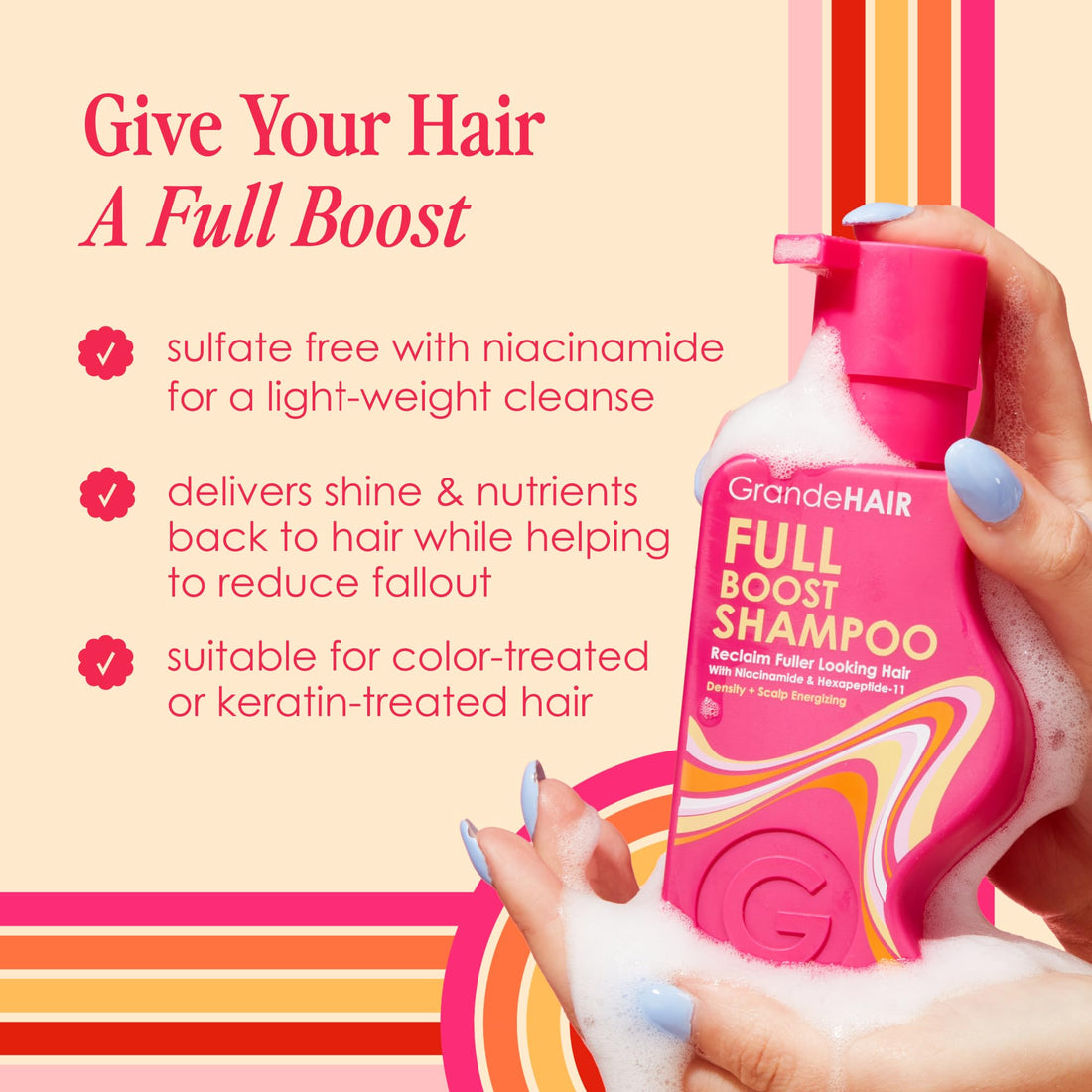 Grande Cosmetics Shampoo For Women, Cleanses, Exfoliates & Reduces Fallout For Fuller Looking Hair, Sulfate-Free