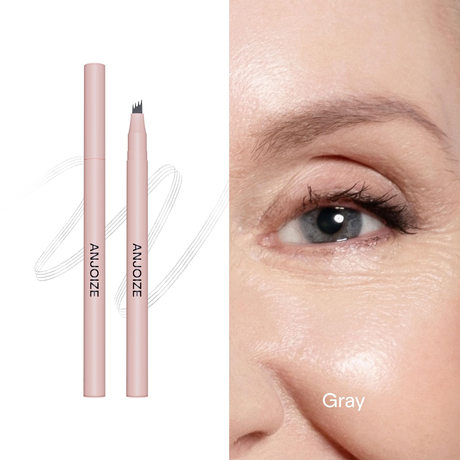 Anjoize Microblading Eyebrow Pencil,3d Waterproof Magic Eyebrow Pencil,4 Tipped Precise Brow Pen,Microblade Eyebrow Pen For Natural Look,Long Lasting(Gray)
