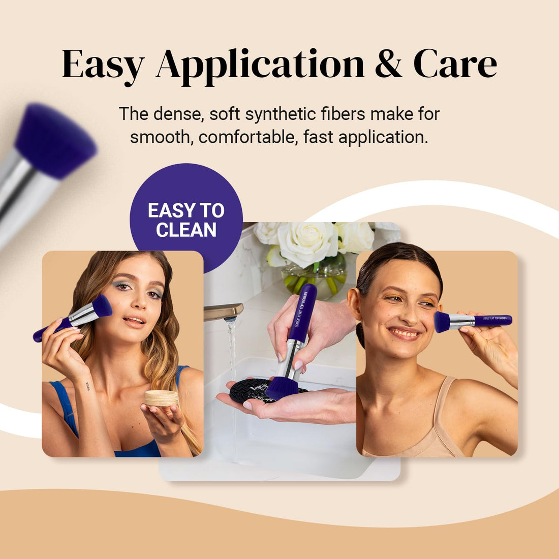 Keshima Large Flat Top Kabuki Foundation Brush - Neon Purple Premium Makeup Brush for Liquid, Cream, and Powder - Buffing, Blending, and Face - 1.6 Top Diameter