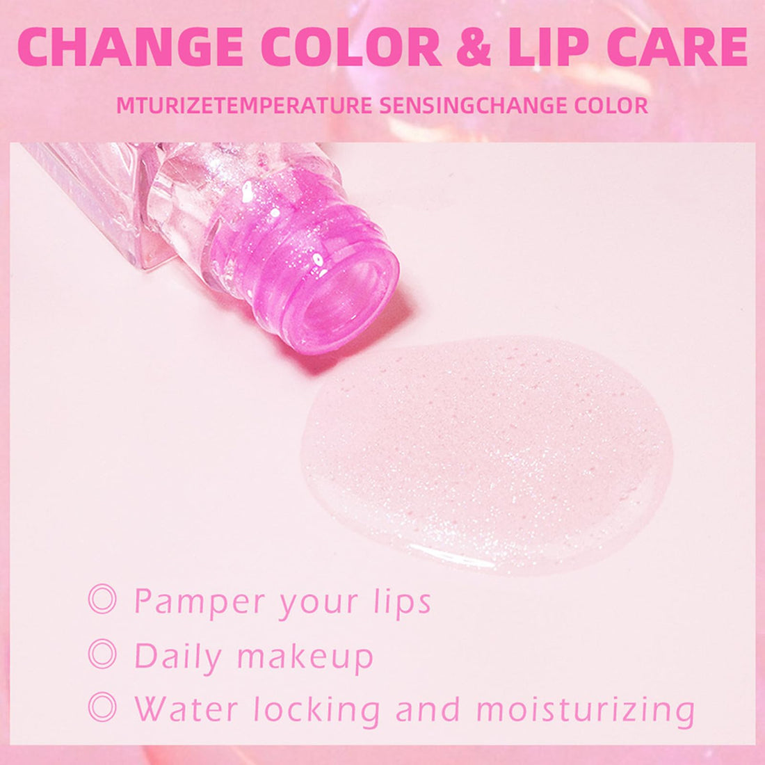 Color Changing Lip Oil PH,Warm Change Glitter Lip Gloss,Magic Big Brush Color Changing Lip Oil,Long Lasting Nourishing Lip Glow Oil Non-sticky Primer Lip Tint