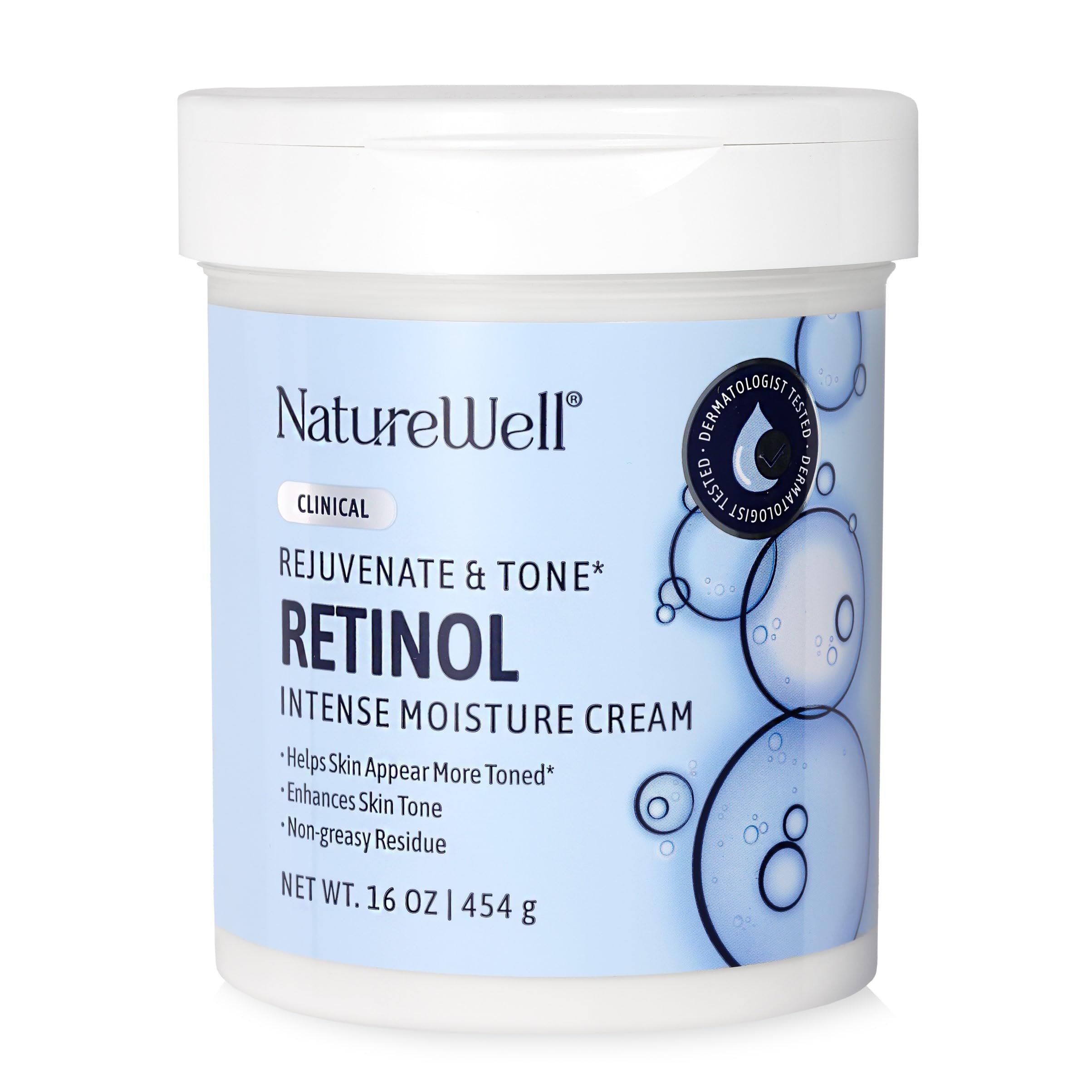 NATURE WELL Clinical Retinol Advanced Moisture Cream for Face, Body, & Hands, Anti Aging, Targets Discoloration, Wrinkles, Sun Damage, Crepey, & Sagging Skin, 16 Oz