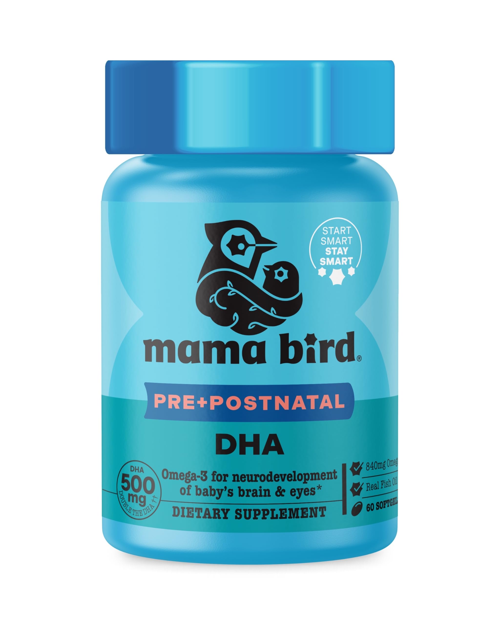 Best Nest Wellness Mama Bird Prenatal DHA - Health Supplement with Omega-3 DHA & EPA - Fish Oil Supplement for Pregnant Women - Supports Fetal Brain & Eye Development - 60 Softgels