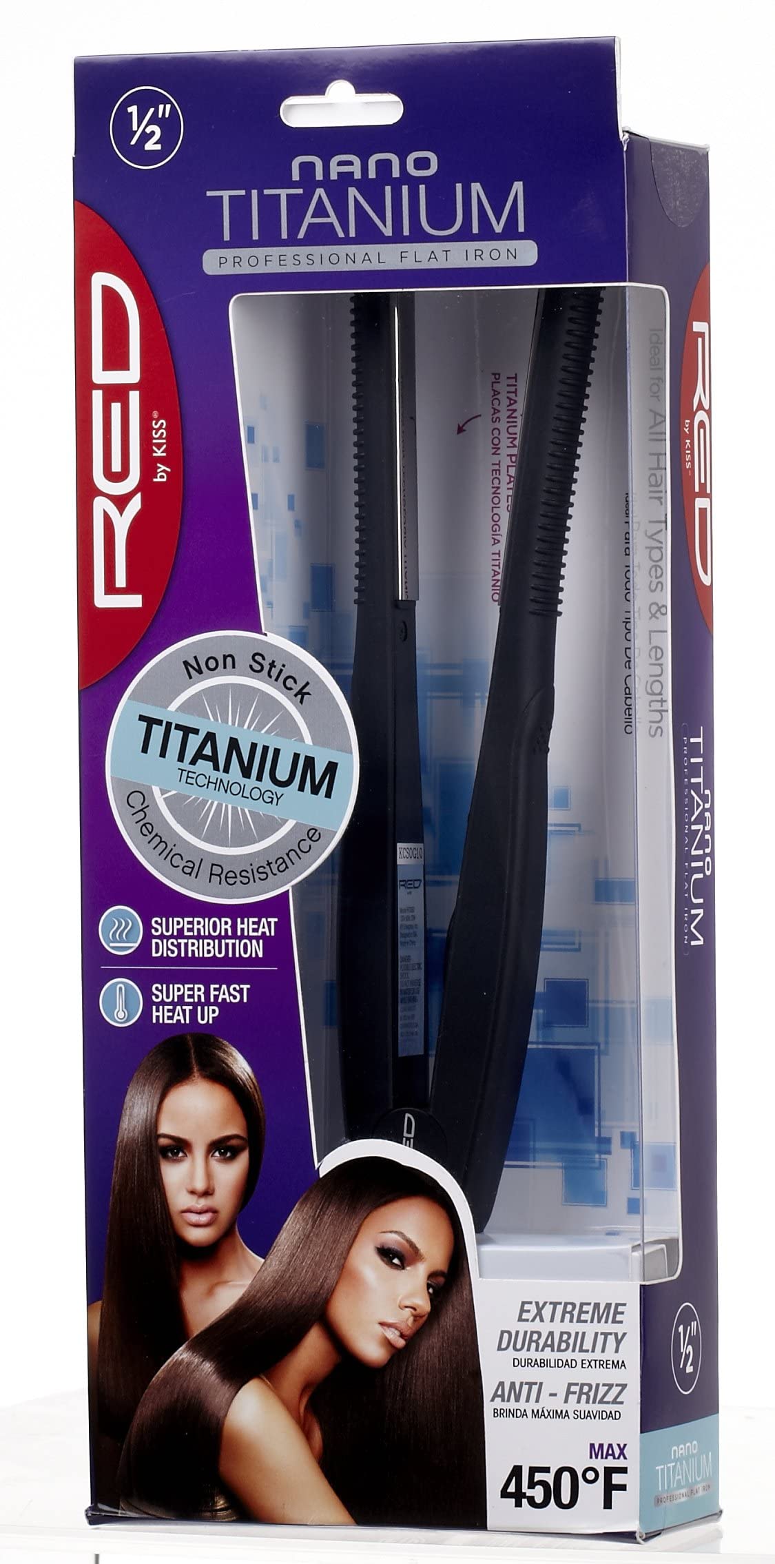 Kiss Products Titanium Flat Iron, 1/2, Red, 0.86 Pound by Kiss Products