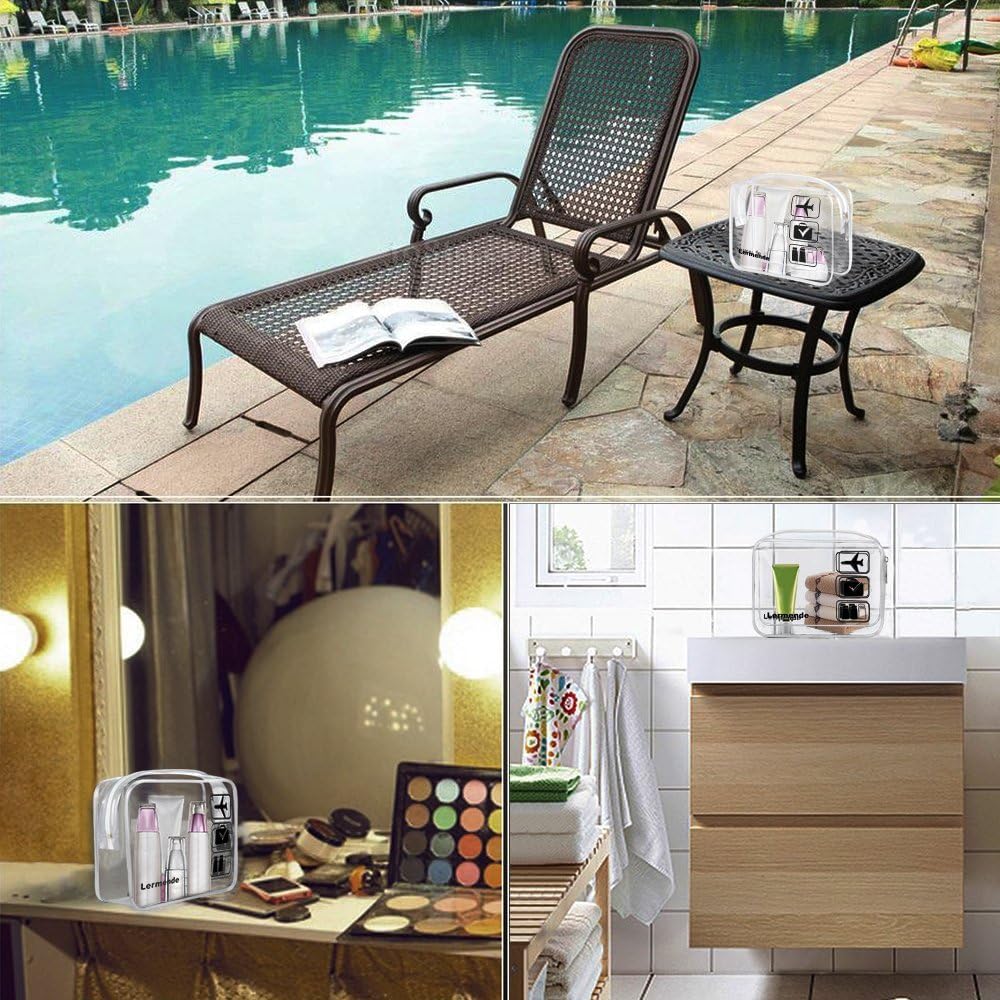 Lermende 2pcs/pack Clear Toiletry Bag TSA Approved Travel Carry On Airport Airline Quart Sized 3-1-1 Compliant Bag Make-up Pouch Kit (Clear)