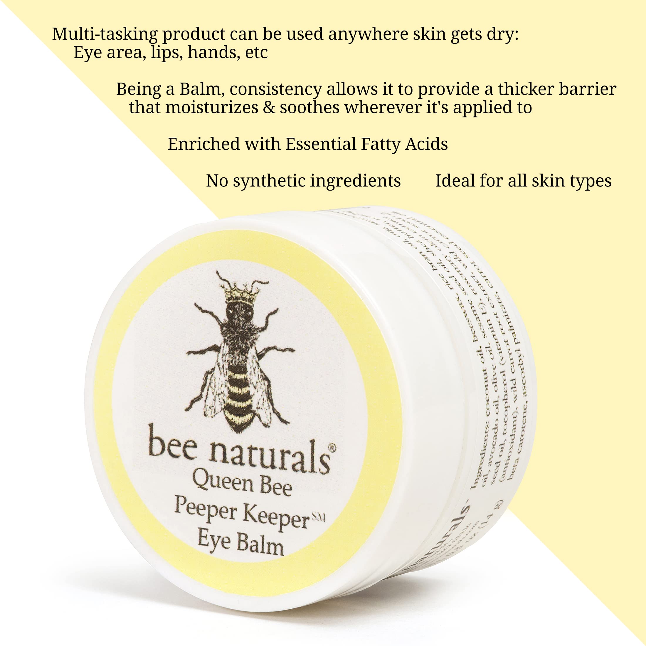 Queen Bee Naturals Best Eye Balm Peeper Keeper - Eyelid Cream Reduces Crows Feet, Wrinkles & Fine Lines - Moisturizes Your Skin - Vitamin E + 10 All Natural Nutrient Oils (2 Pack)