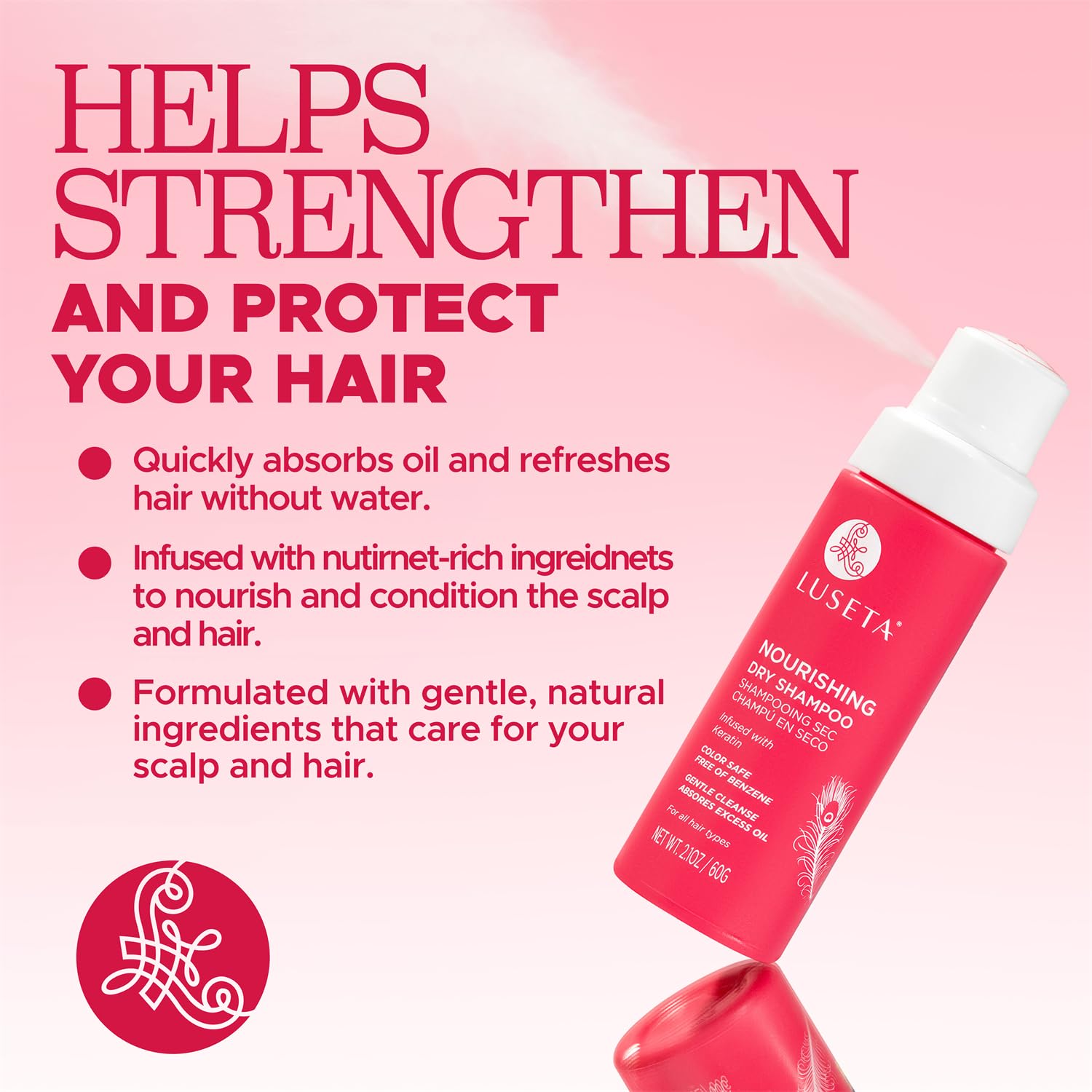 Luseta Nourishing Dry Shampoo Powder with Keratin for Damaged Hair, Travel Size Dry Shampoo Spray for Oily Hair, Strong Oil Control Boost Root with Non-Benzene Hair Care Spray for Women and Men 2.1oz