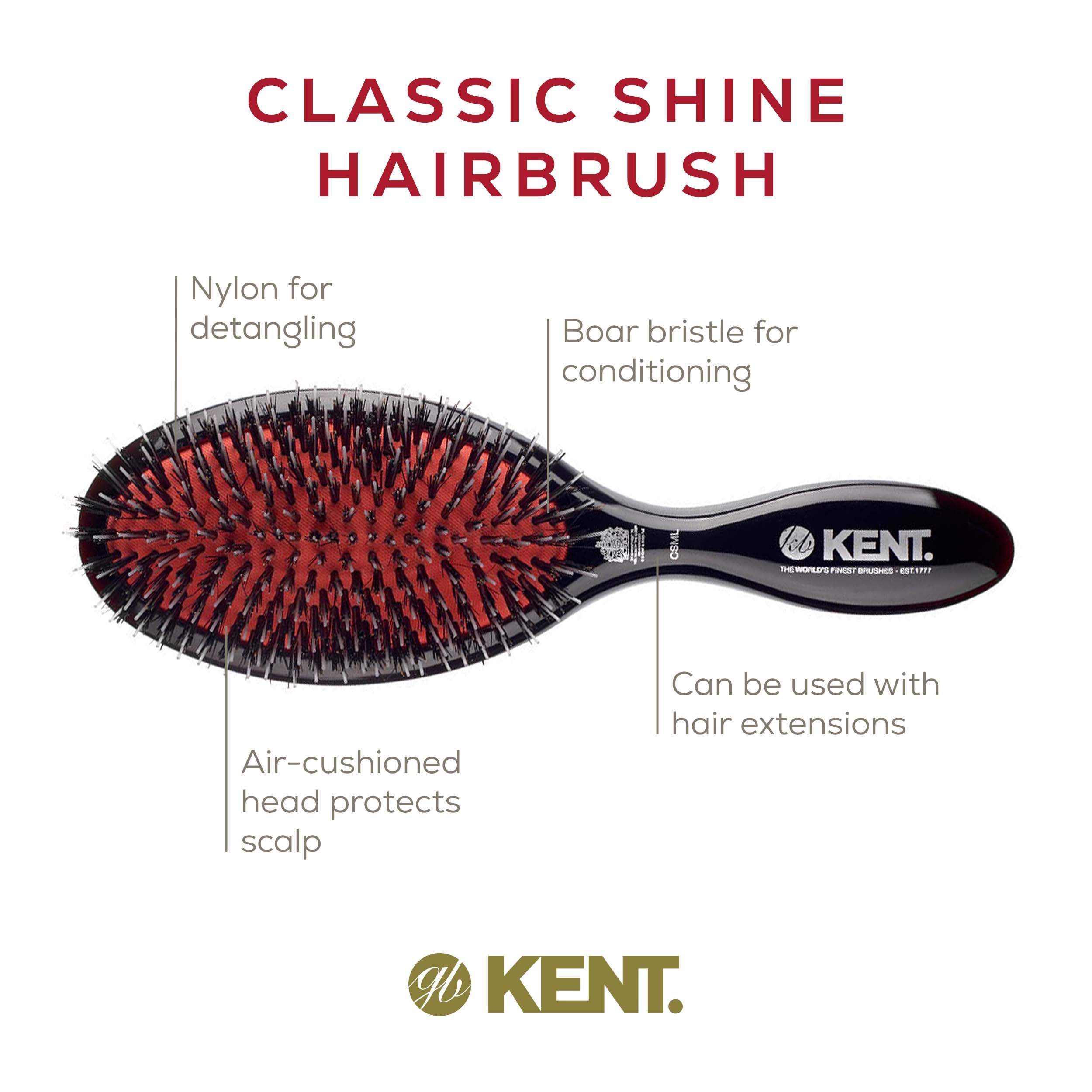 Kent Midnight Ruby Finish Blended Nylon & Pure Bristle Handbag Brush, Black
