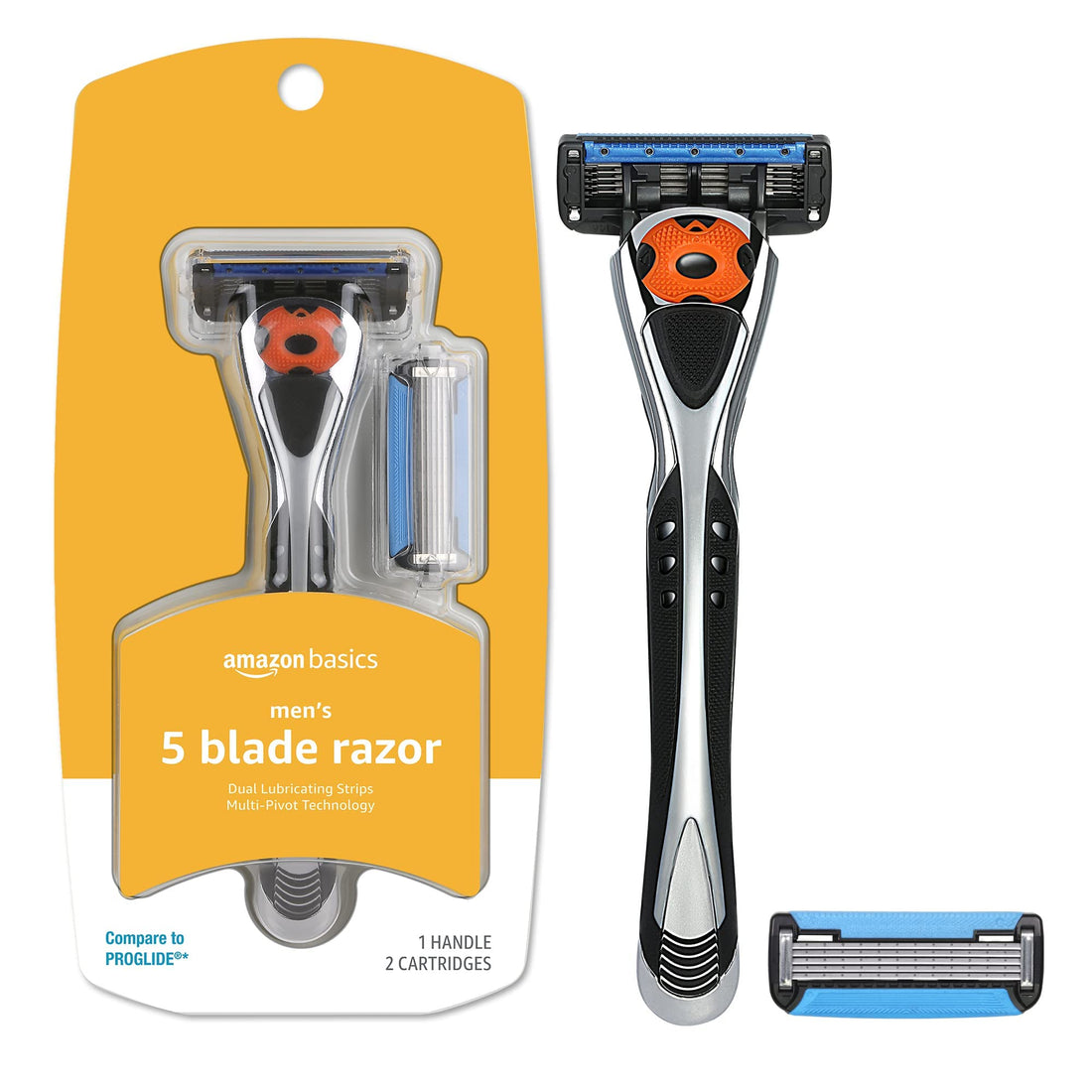 Amazon Basics 5-Blade MotionSphere Razor for Men with Dual Lubrication and Precision Beard Trimmer, Handle & 2 Cartridges (Cartridges fit Amazon Basics Razor Handles only) (Previously Solimo)