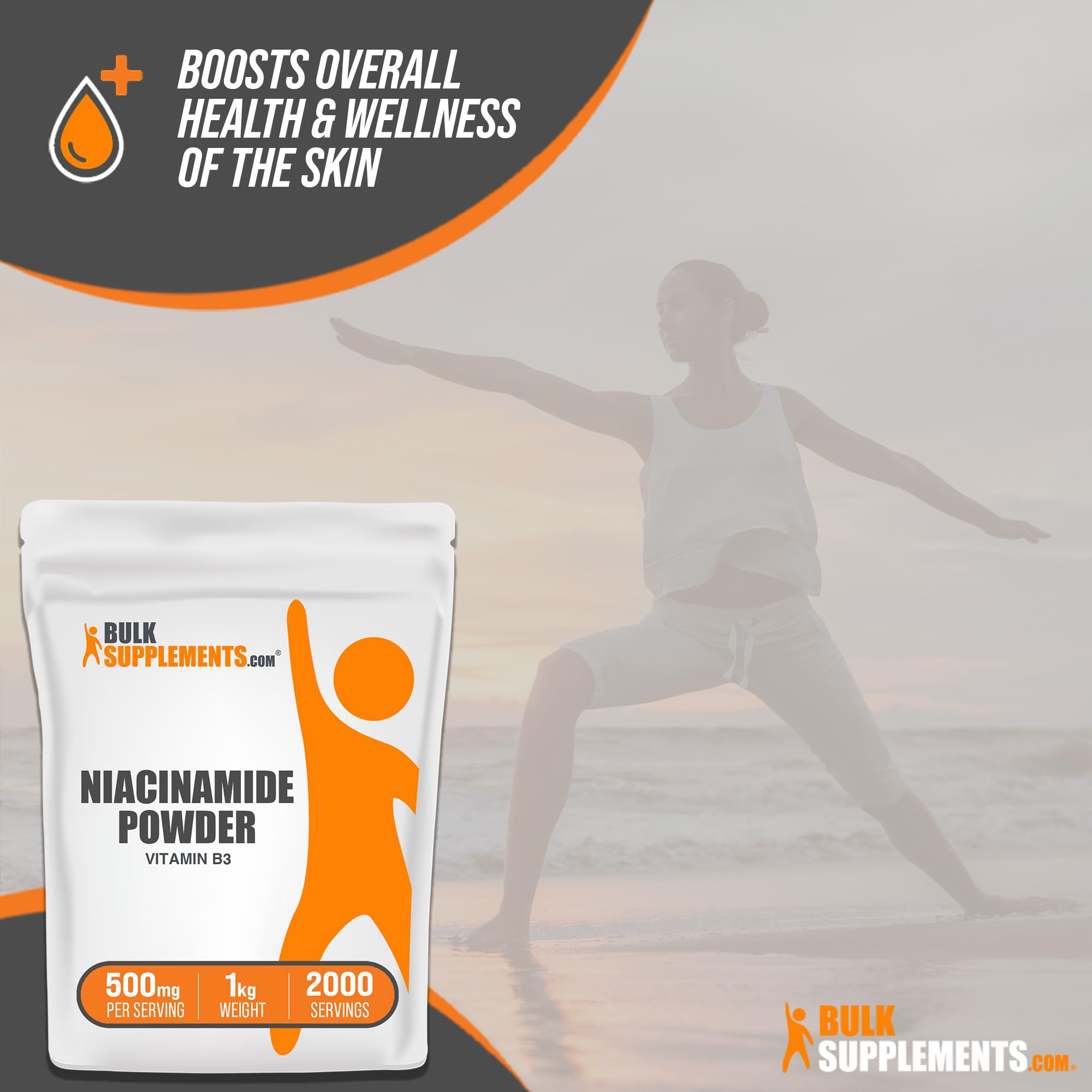 BulkSupplements.com Niacinamide Powder - Vitamin B3 Powder, Niacinamide Supplement, Niacinamide 500mg - B3 Vitamins for Skin, Gluten Free, 500mg per Serving, 1kg (2.2 lbs) (Pack of 1)