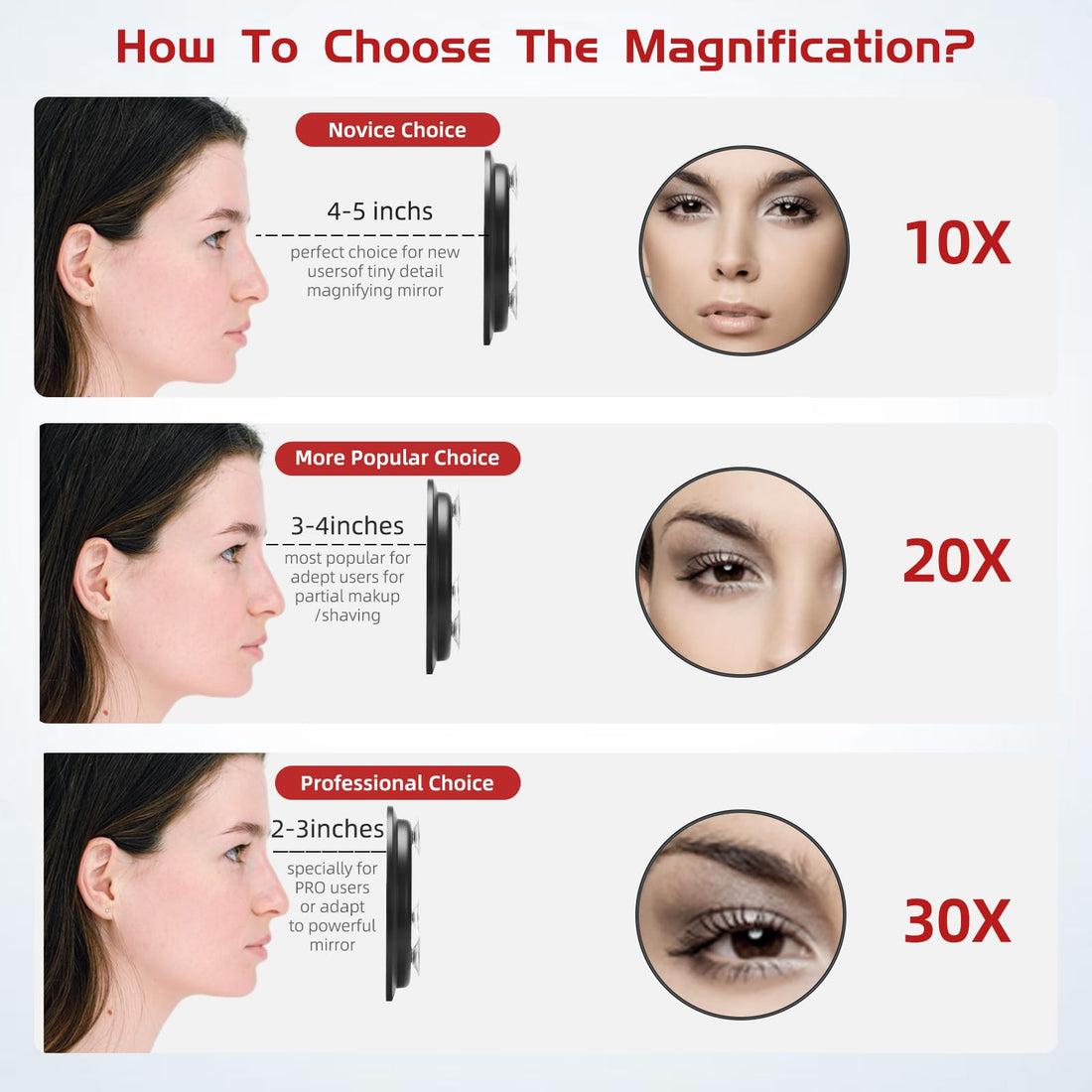 Round 30X Magnifying Mirror, 6inch Magnified Mirror with 3 Suction Cups, Compact Magnifying Mirror and Tweezers, 30X Travel Magnification Mirror for Makeup,Shaving,Blackhead Blemish Removal(Black-30X)