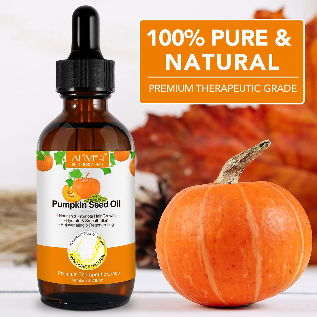 NIFEISHI Organic Pumpkin Seed Oil for Hair Growth & Scalp Care – Cold Pressed, Pure & Natural Hair Serum to Strengthen, Repair Dry Damaged Hair, Moisturize Skin, Face & Body – 2.02 Fl Oz