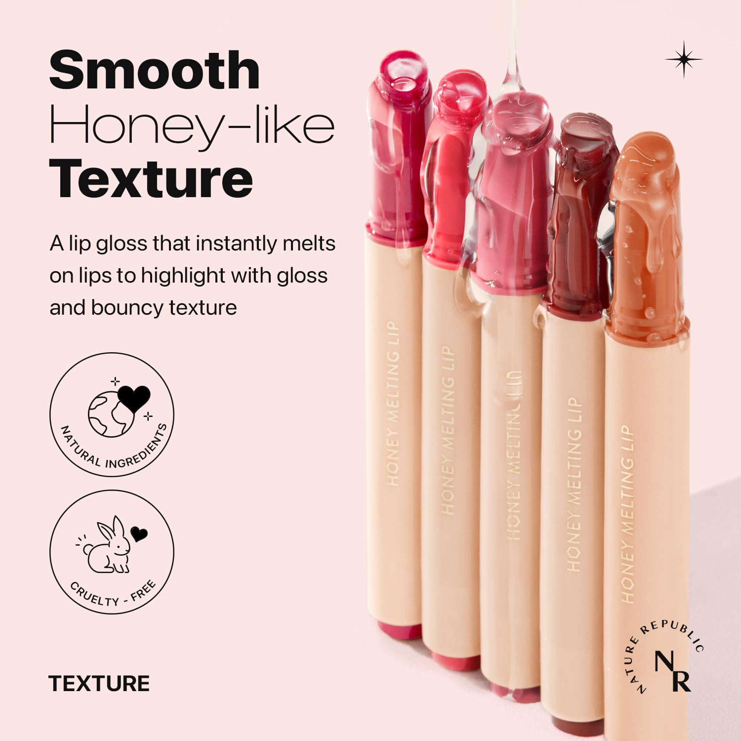 Nature Republic HONEY MELTING LIP (05 PLUM) SOFT LIP STICK, Hydrating Gloss, Moisturizing balms, Sheer tint, Shine & Glowy Finish, korean make up