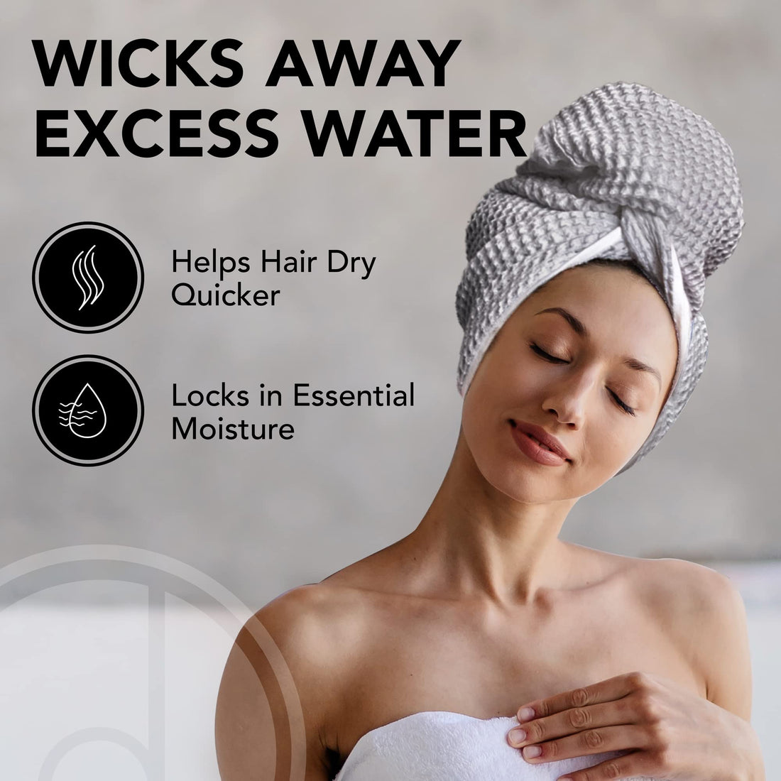 Grey : Premium Hair Drying Towel for All Hairstyles - Large & Lightweight, Soft and Absorbent - 114 x 64 cm (Grey)
