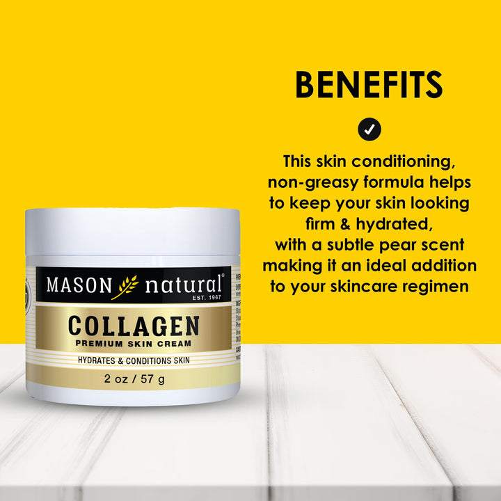 Mason Natural, Collagen Beauty Cream, Pear Scent, 2 Ounce Jar (Pack of 3), 100% Pure Collagen Anti-Aging Moisturizer, Promote Elasticity and Strength in Skin