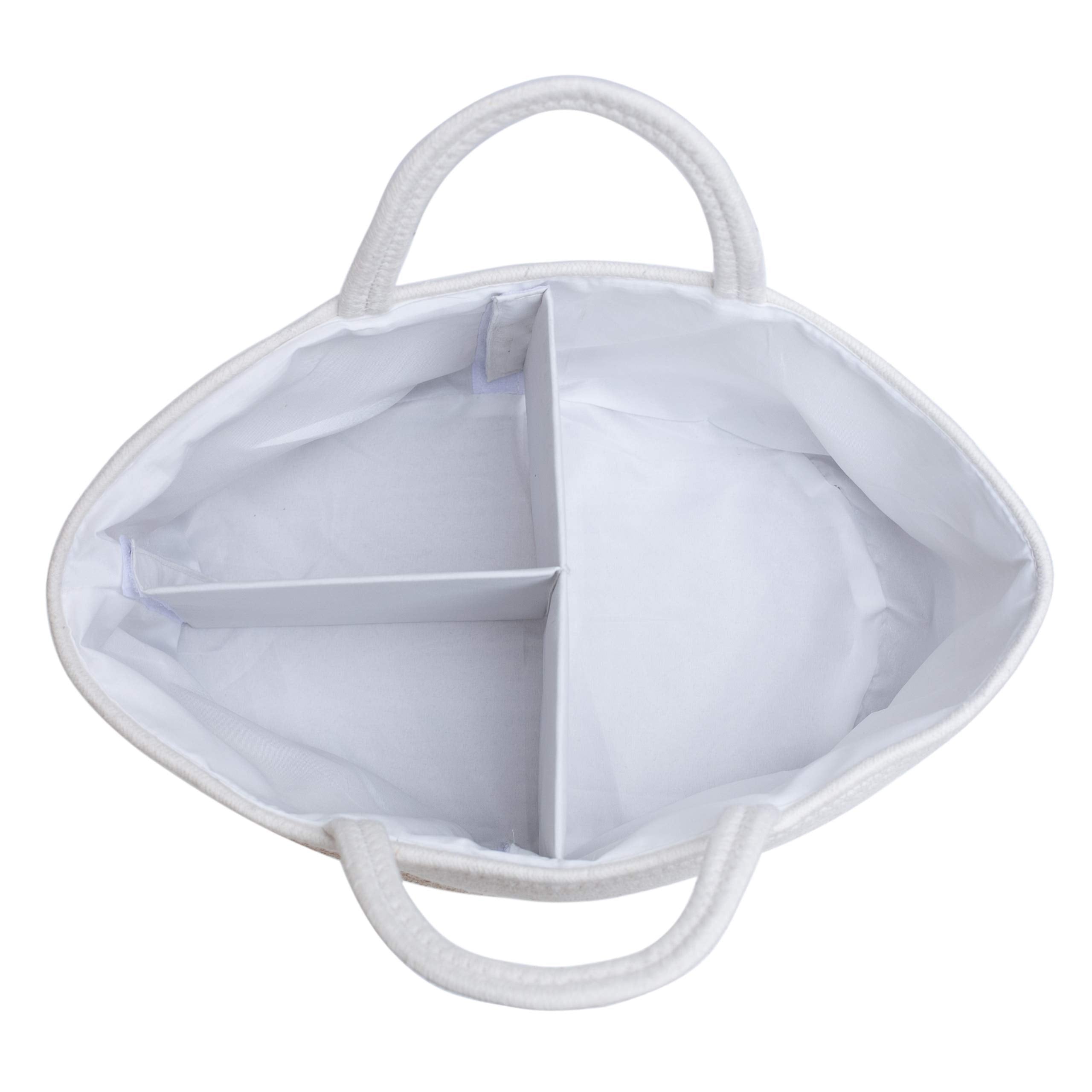 Mila Millie Baby Large Cotton Rope Diaper Caddy,Organizer Storage Bin for Nursery Essentials,100% Natural Cotton,Eco friendly (White & Biege) 15.5x10x7 Inch (Pack of 1)