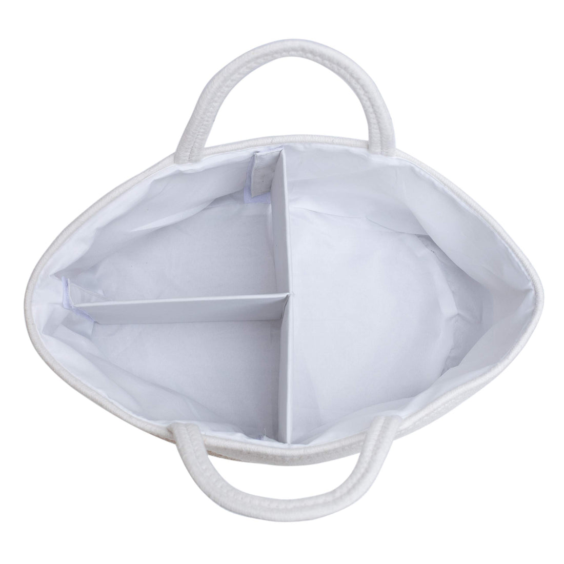 Mila Millie Baby Large Cotton Rope Diaper Caddy,Organizer Storage Bin for Nursery Essentials,100% Natural Cotton,Eco friendly (White & Biege) 15.5x10x7 Inch (Pack of 1)