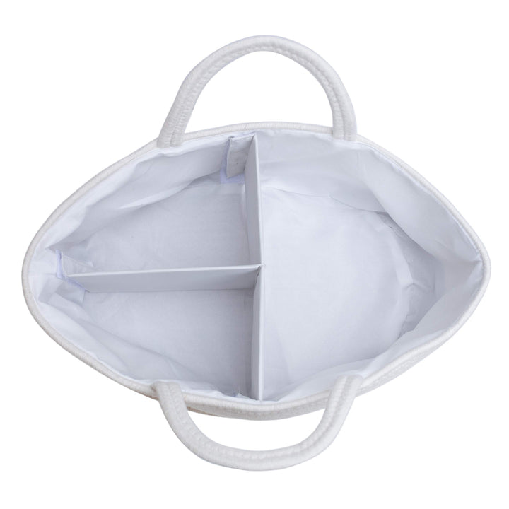 Mila Millie Baby Large Cotton Rope Diaper Caddy,Organizer Storage Bin for Nursery Essentials,100% Natural Cotton,Eco friendly (White & Biege) 15.5x10x7 Inch (Pack of 1)