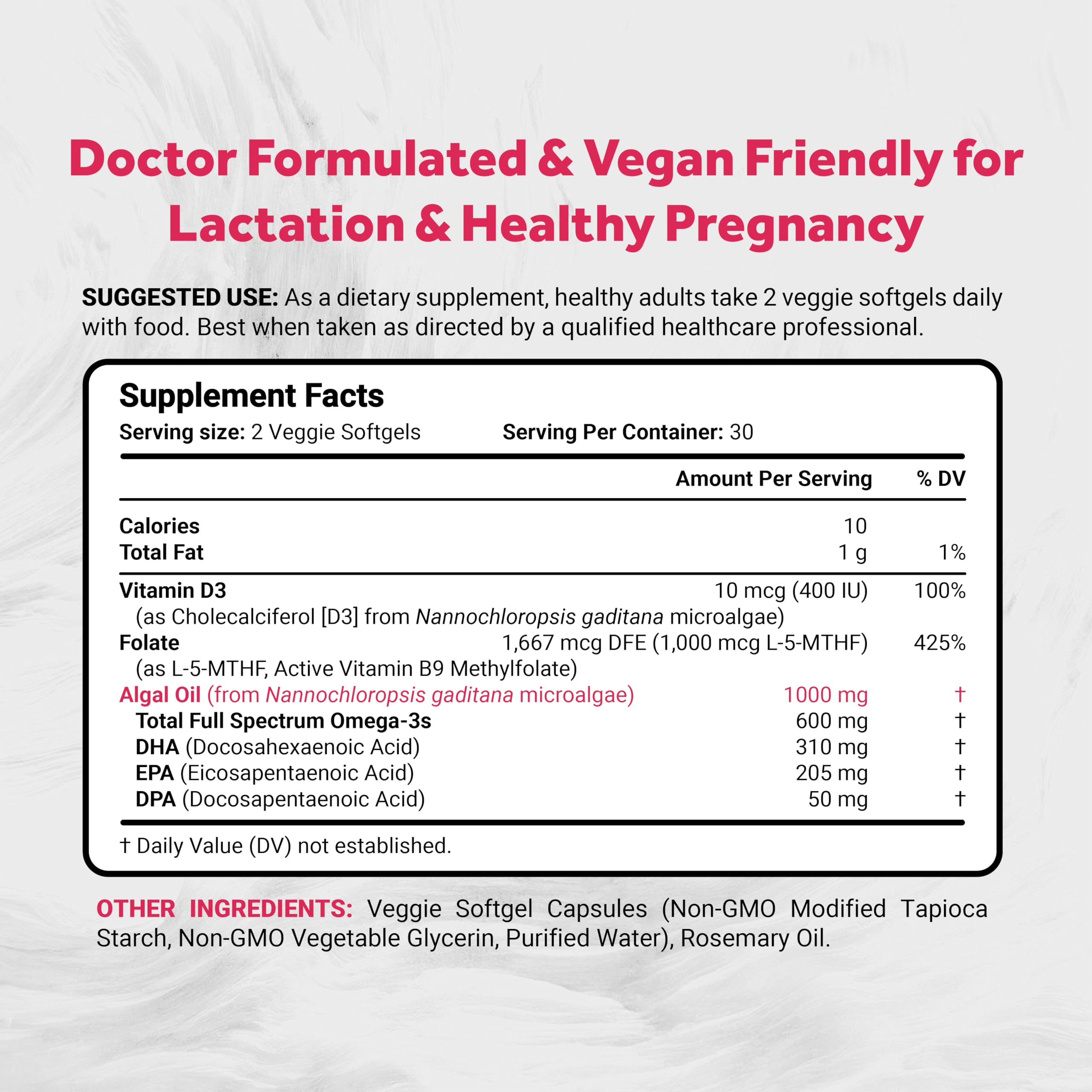 Naturalis Vegan Prenatal with Full Specrum Omega-3 | Algae DHA, EPA, DPA, Vitamin D3 & Active Folate L 5-MTHF | Vegan Society Certified, Sustainably Sourced, Non-GMO & Soy Free | 60 Veggie Softgels