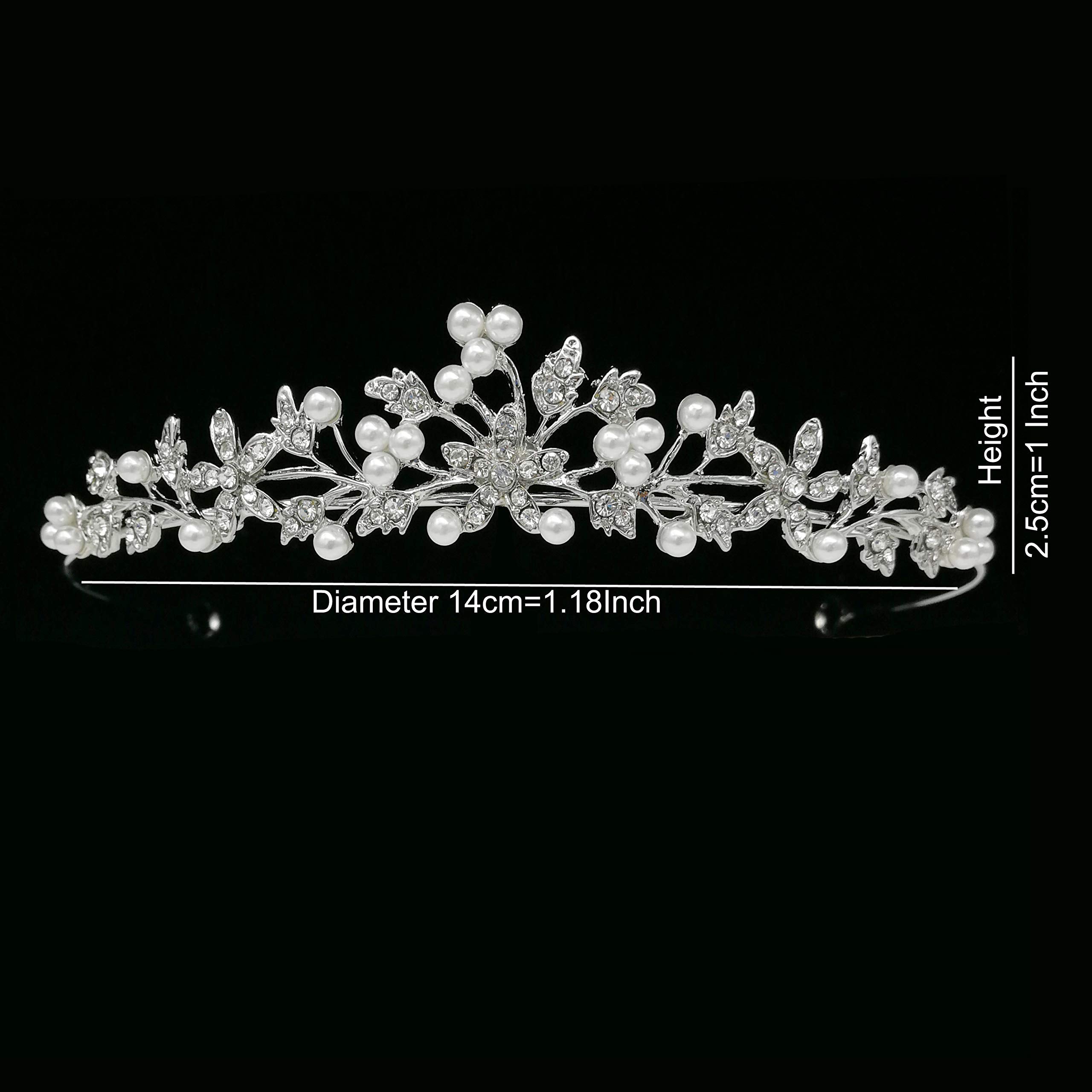 Flower Leaf Faux Pearl Rhinestone Crystal Bridal Tiara Crown Princess Headband For Wedding Prom Silver