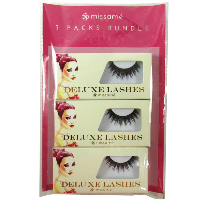 Missamé FLIRT Deluxe Party False Eyelashes Set Handmade with Synthetic Fibers Black 3 Pairs