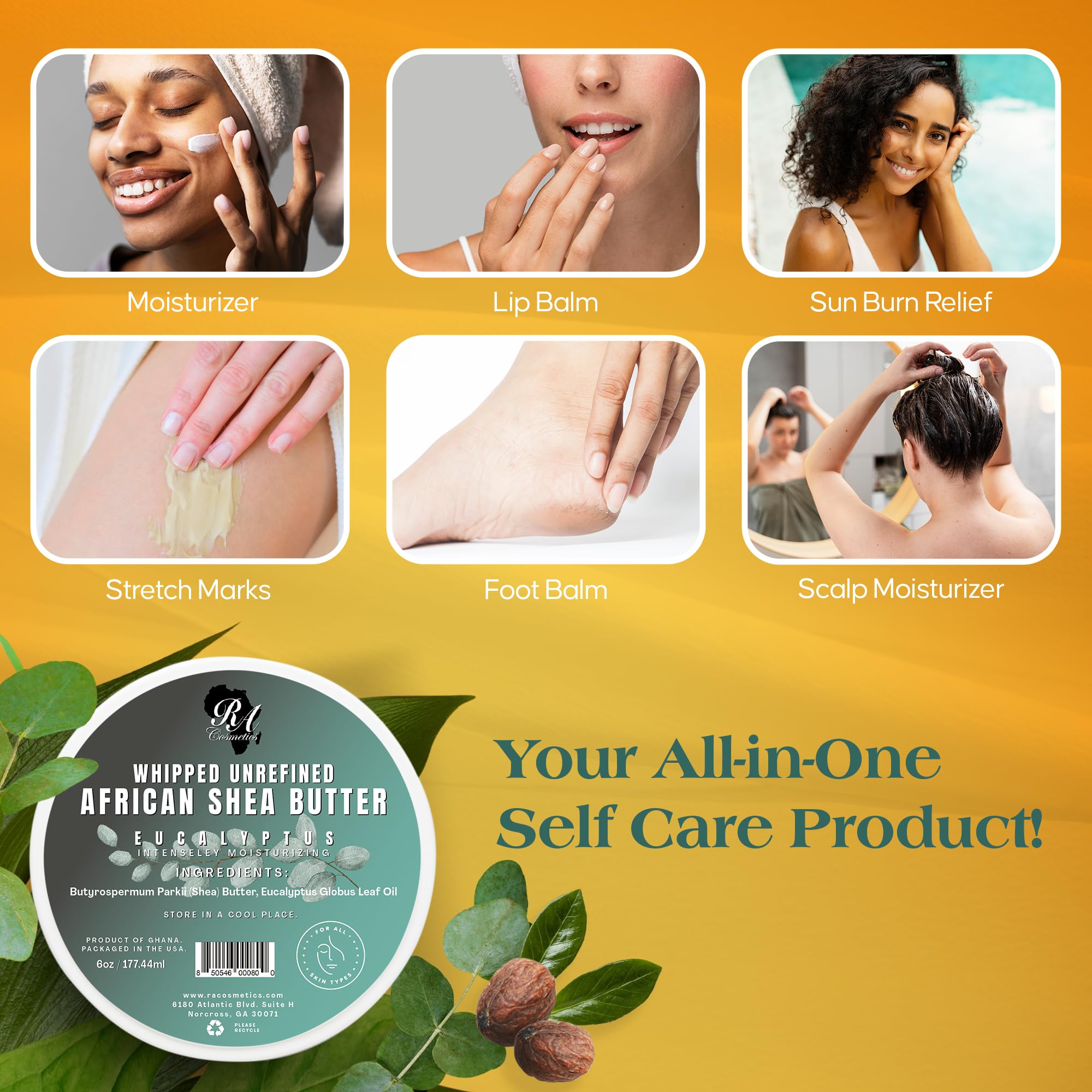 RA COSMETICS - 100% Natural Whipped Moisturizing African Shea Butter 6 oz Unscented Ultimate Skin Moisturizer