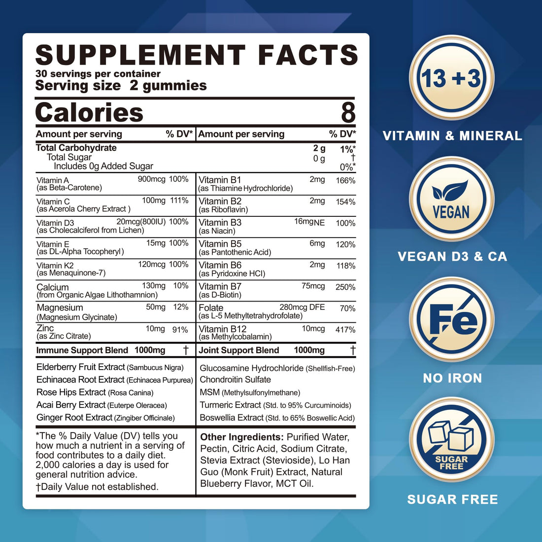Multivitamin for Women 50 Plus & Men Gummies, Sugar Free Methylated Multivitamin Gummies with Glucosamine Chondroitin MSM for Senior, Multi Vitamin D3 K2 & A C E, B Complex, Algae Calcium Magnesium