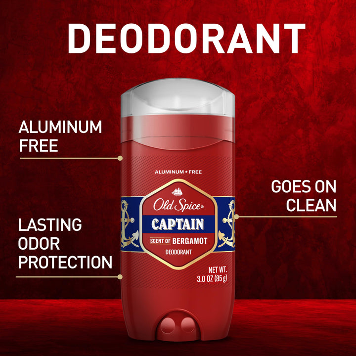 Old Spice Aluminum Free Deodorant for Men, 24/7 Odor Protection, 24/7 Freshness & Lasting Scent, Captain with Bergamot Scent, 3.0 oz (Pack of 3)