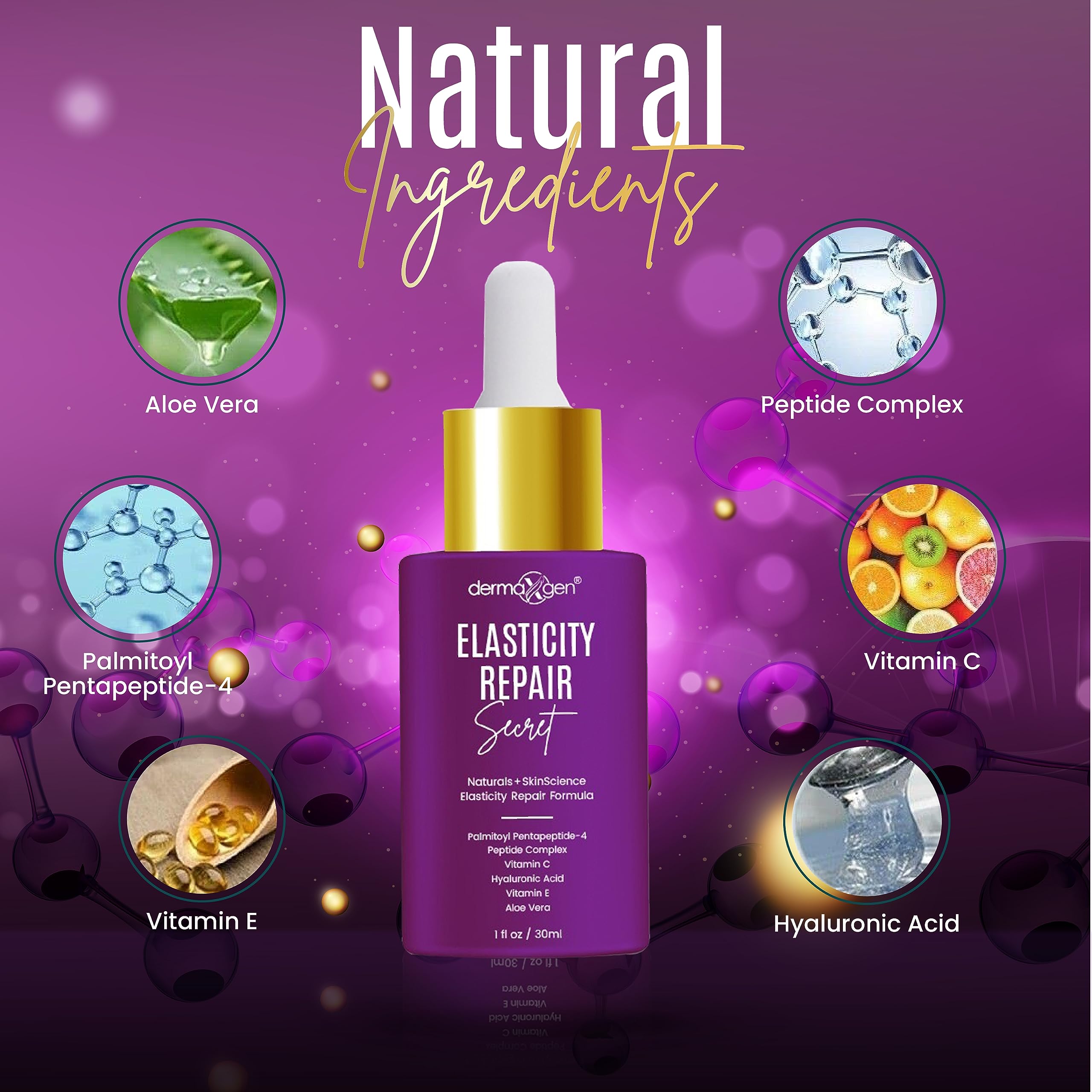 DERMAXGEN Elasticity Repair Serum, MATRIXYL 3000 - PURE ORGANIC Powerful Triple Combination Serum/Anti-Aging, Facial AGED Wrinkles Serum (1 FL OZ)