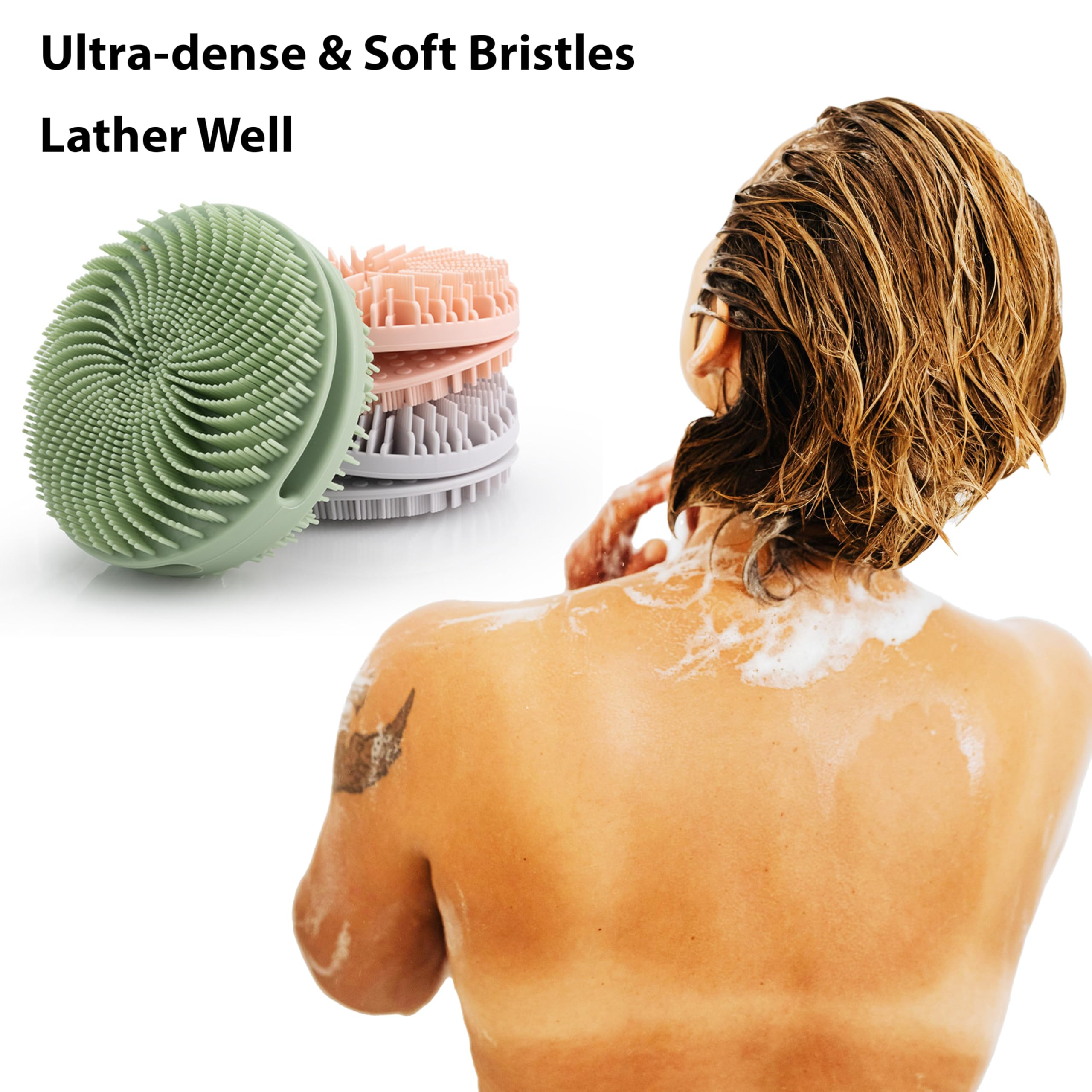 2 PC Silicone Exfoliating Body Scrubber, Silicone Body Shampoo Brush, Soft Silicone Loofah for Sensitive Skin, Shower Silicone Hair Scalp Massager, Easy to Clean, Lather Well(Gray&Green)