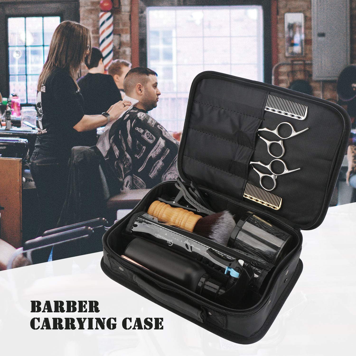 Segbeauty Barber Carrying Case, Stylist Tool Storage Bag for Clippers Scissor Clips Trimmer Grooming Kit, Hair Styling Accessories Organizer, Portable Travel Professional Hair Salon Equipment