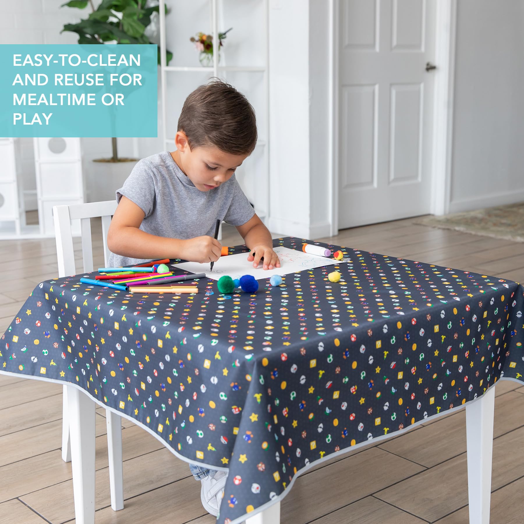 Bumkins Baby Splat Mat for Under High Chair, Babies Toddlers Eating Mess Mat, Waterproof Reusable Cloth for Arts and Crafts, Playtime Mat for Kids, Floor or Table, 42inx42in, Nintendo Super Mario