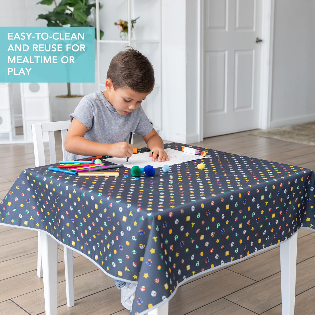 Bumkins Baby Splat Mat for Under High Chair, Babies Toddlers Eating Mess Mat, Waterproof Reusable Cloth for Arts and Crafts, Playtime Mat for Kids, Floor or Table, 42inx42in, Nintendo Super Mario