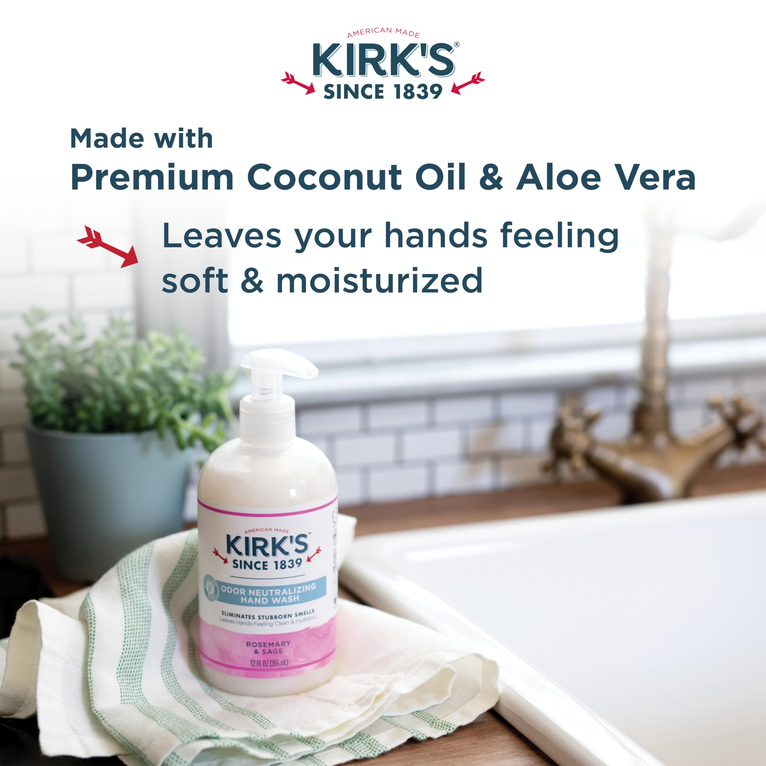 Odor-Neutralizing Natural Hand Soap by Kirkââ‚¬â„¢s | Castile Liquid Soap Pump Bottle | Moisturizing & Hydrating Kitchen Hand Wash | Rosemary & Sage Scent | 12 Fl Oz. Bottle