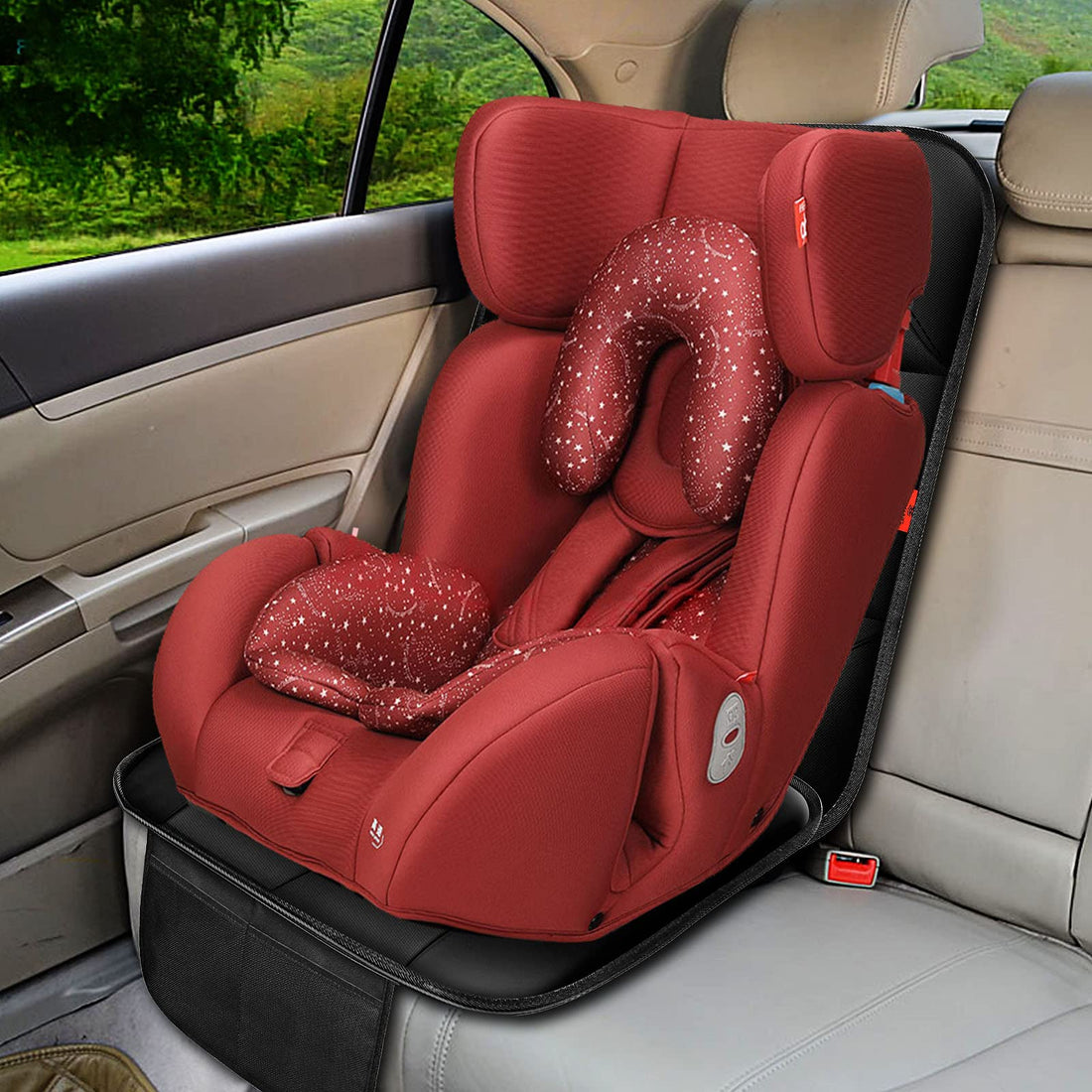 XHYANG Car Seat Protector 1 Pack Car Seat Cushion Mat Thickest Padding,Waterproof 600D Fabric Car Seat Covers for Non-Slip Backing Mesh Pockets for Baby and Pet (1 Seat Protector)
