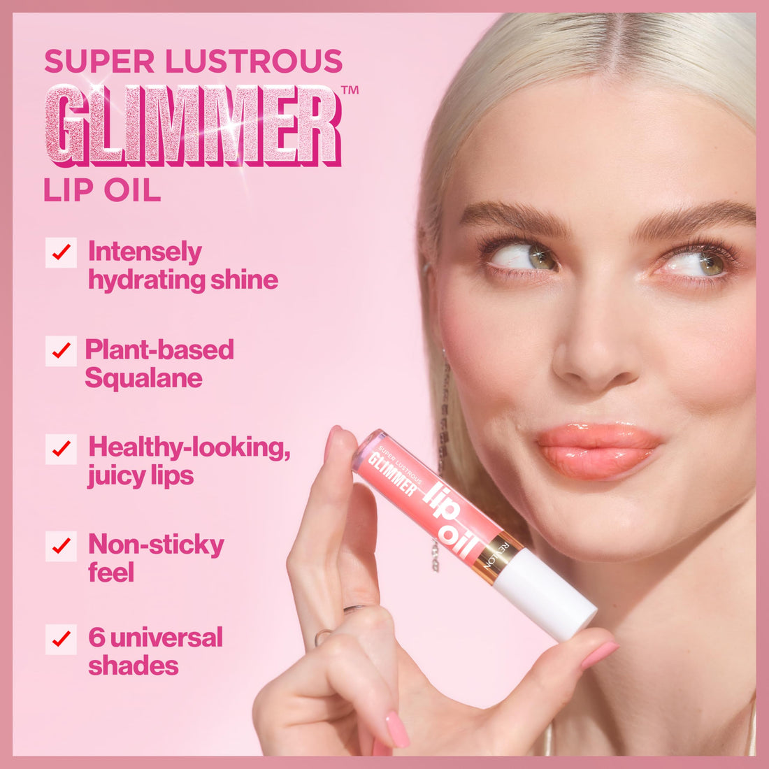 REVLON Super Lustrous Glimmer Lip Oil, Moisturizing & Tinted, Shiny Finish, Made with Plant-Based Squalane, 005 Vio-lit, 0.13 fl oz