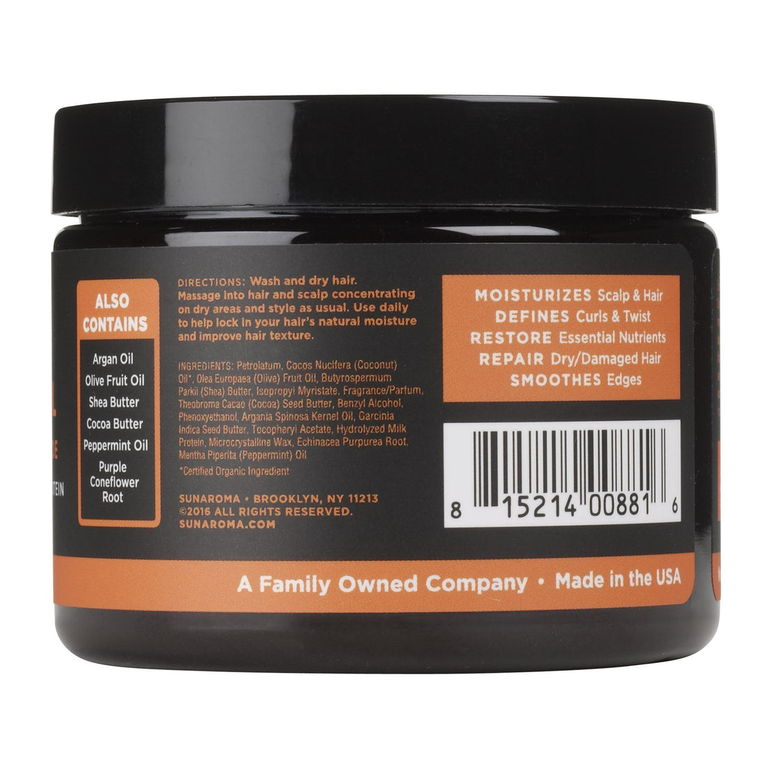 SUNAROMA Organic Coconut Oil Hair Pomade, 5.5 oz.