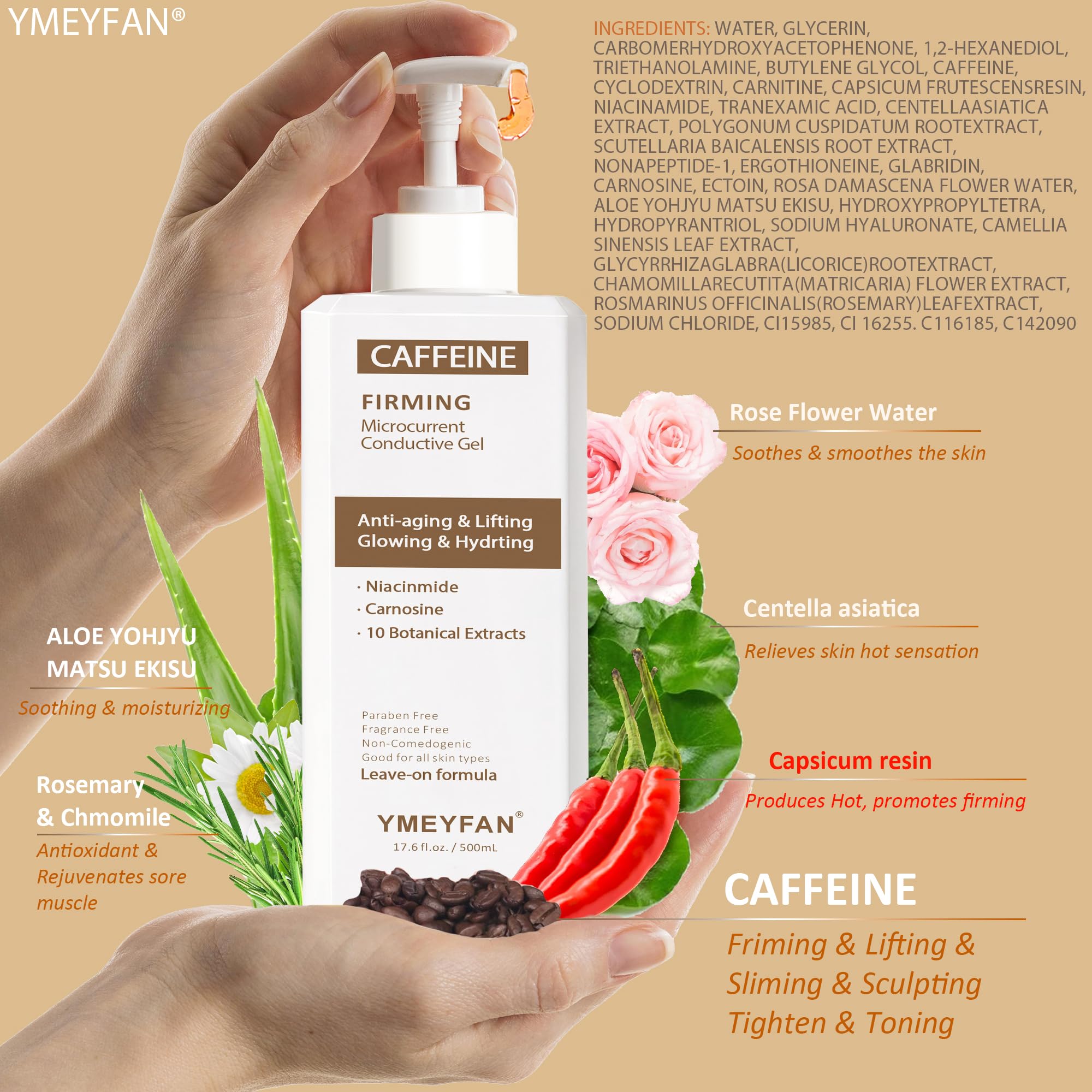 YMEYFAN 500ML Conductive Gel for Body Sculpting, Caffeine Firming Hot Gel for Thighs and Butt, Niacinamide, Capsicum Resin and 10 Botanical Extracts, Paraben & Fragrance Free, for Men and Women