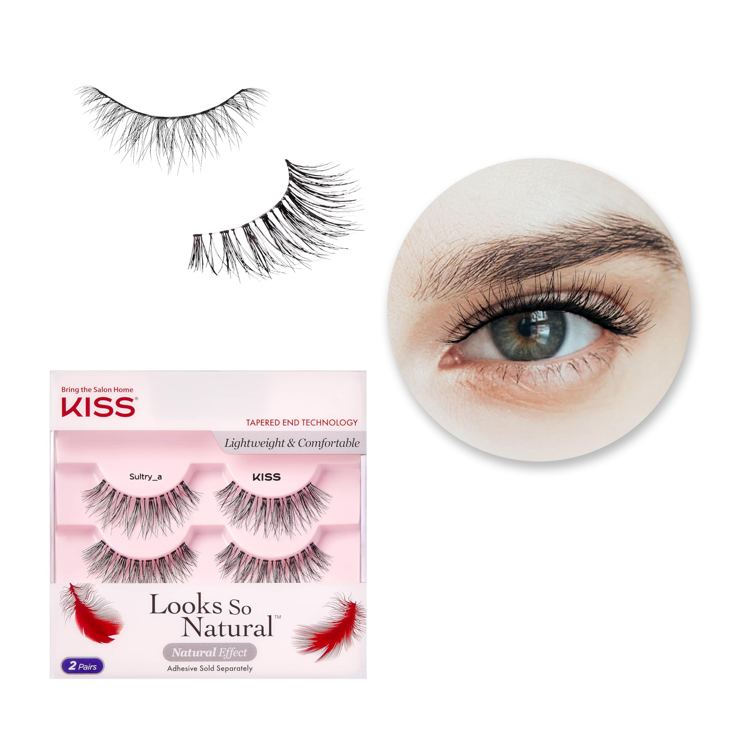 KISS Looks So Natural False Eyelashes Double Pack, Lightweight & Comfortable, Tapered End Technology, Reusable, Cruelty-Free, Contact Lens Friendly, Style 'Sultry', 2 Pairs Fake Eyelashes