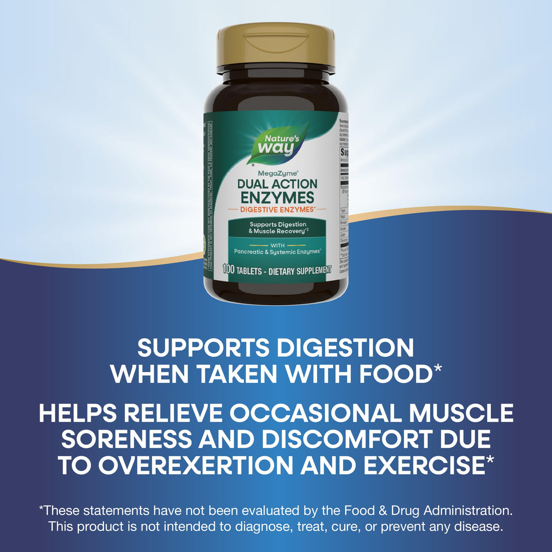 Nature's Way Mega-Zyme, Pancreatic & Systemic Enzymes*, Relieves Occasional Muscle Soreness Due to Overexertion and Exercise,* Digestive Support*, 100 Tablets (Packaging May Vary)