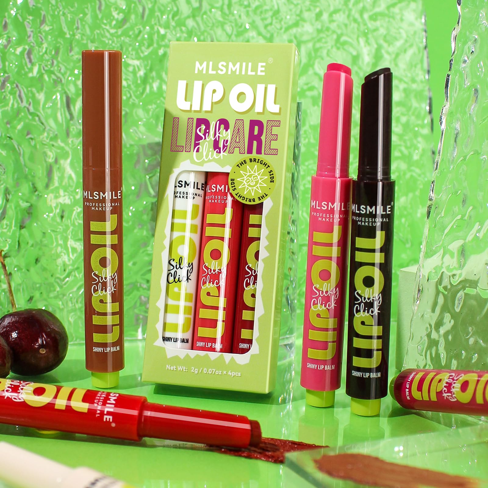 MLSMILE 3 Colors Fat Lip Oil Click Slick,Press Lipstick Set,Moisturizing Lip Balm,High Pigment Glow Lip Oil,Red Lipstick for Women,Pigmented Vegan,Lightweight and Glossy Lip Plumper with Coconut Oil