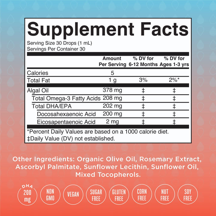 MaryRuth Organics Infant and Toddler Omega-3 Liquid Drops by | 200mg DHA and 2mg EPA Per Serving | Overall Wellness and Healthy Development | Unflavored | 1 Fl Oz