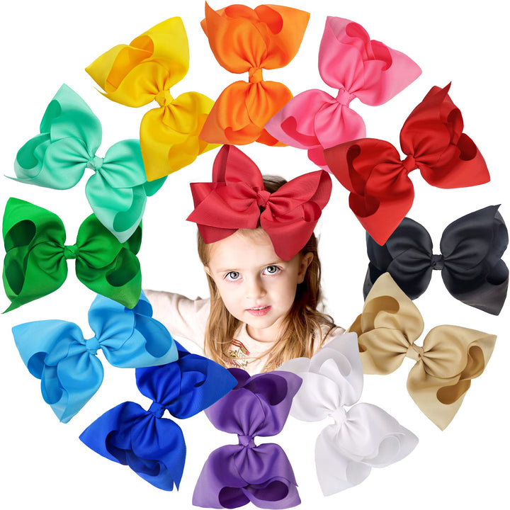 Cellot Boutique Hair Bows 12 Pcs 8 Width Handmade Grosgrain Ribbons | Durable Metal Alligator Clip | No Fraying No Slipping Barrettes For Girls, Women, Babies, Newborns & Toddlers