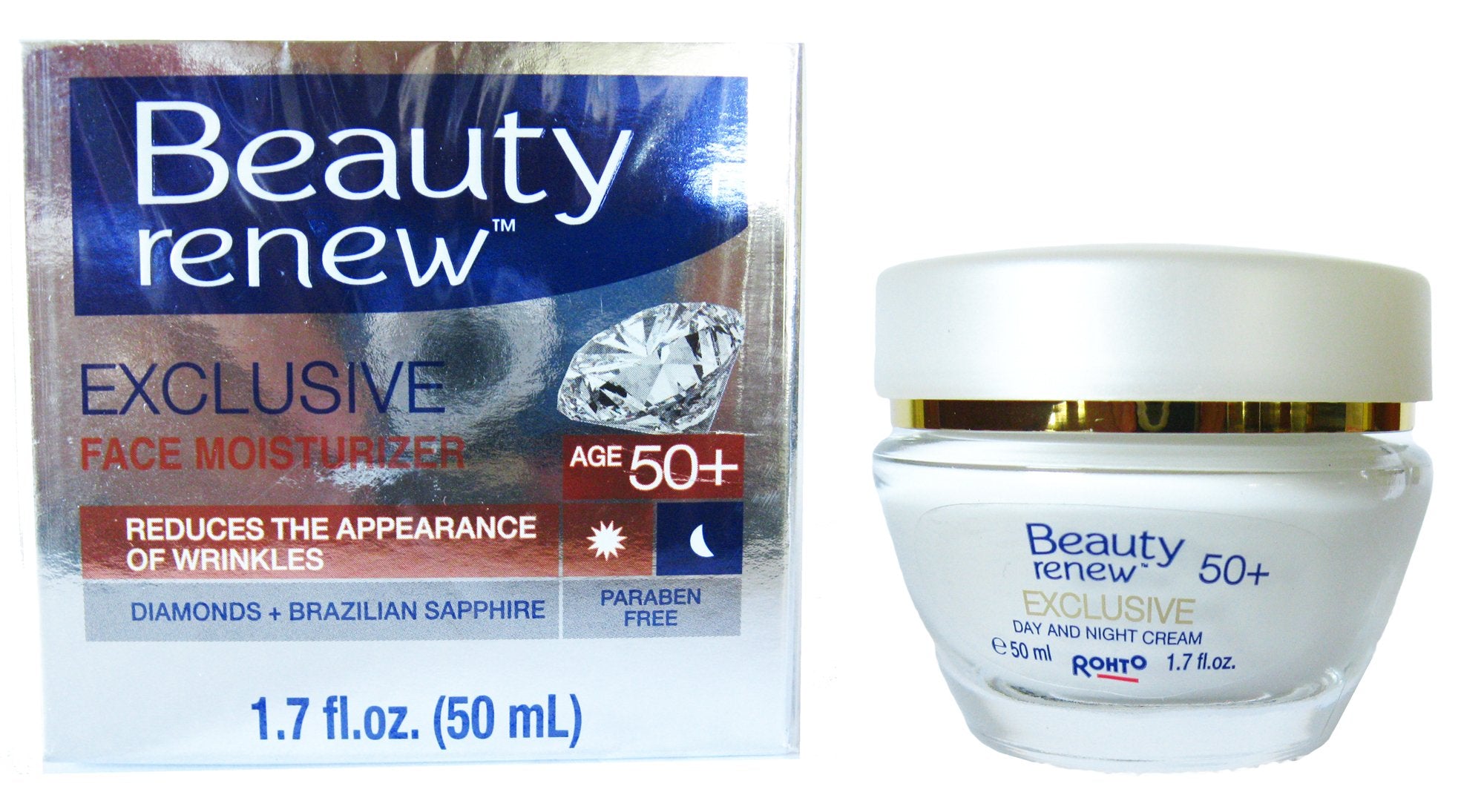 Beauty Renew 50+ Exclusive Day & Night Face Moisturizer Cream Diamonds and Brazilian Saphire